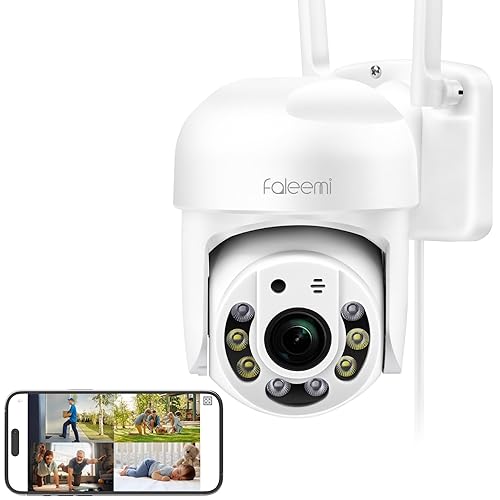 faleemi 2K WiFi Security Camera for Home with Cell Phone App Control, Color Night Vision, Ai Motion Detection, Auto Tracking, 2 Way Audio, Waterproof