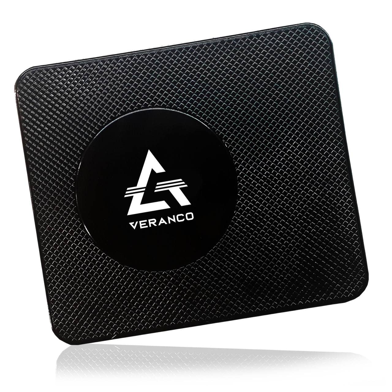 A VERANCO Car Dashboard Mat, 5.5x6.3 inches, PU Gel Material, Black, Universal Fit, Multifunction Anti-Slip Mat for Phone Holder, Radar Detector