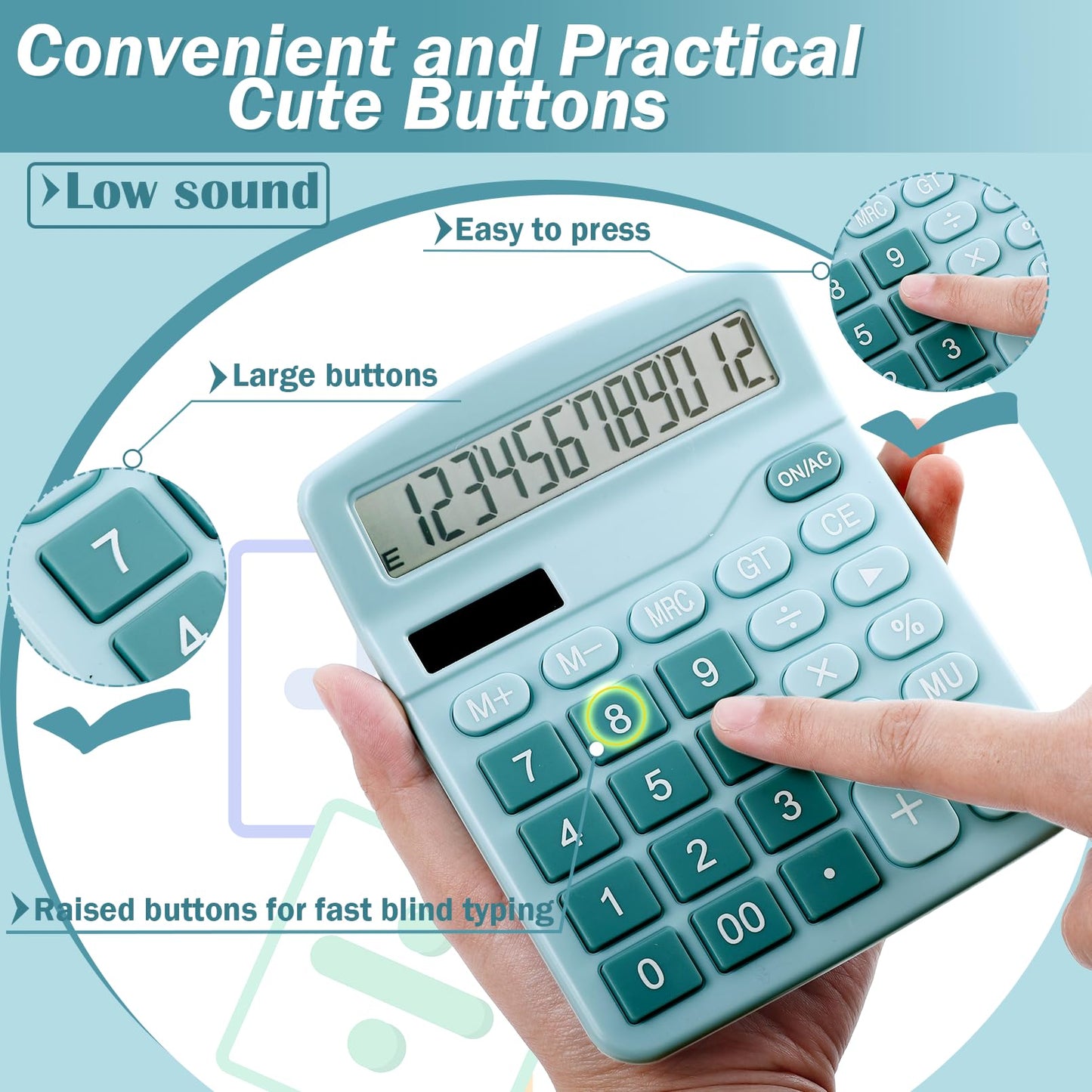 CACASO 12-Digit Calculator, Desktop Calculators with Big Buttons and Large Display,Office Calculators Desktop,Solar Battery Dual Power,Desk Calculator