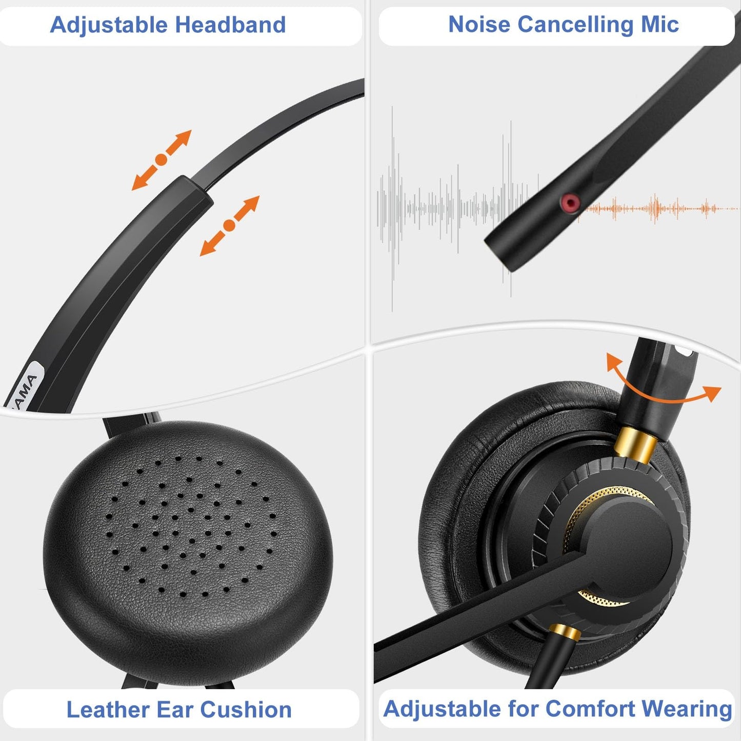 Arama Yealink Phone Headset with Mute Switch, RJ9 Office Telephone Headsets with Mic Noise Cancelling Compatible with Yealink VoIP Phone T21P T42S