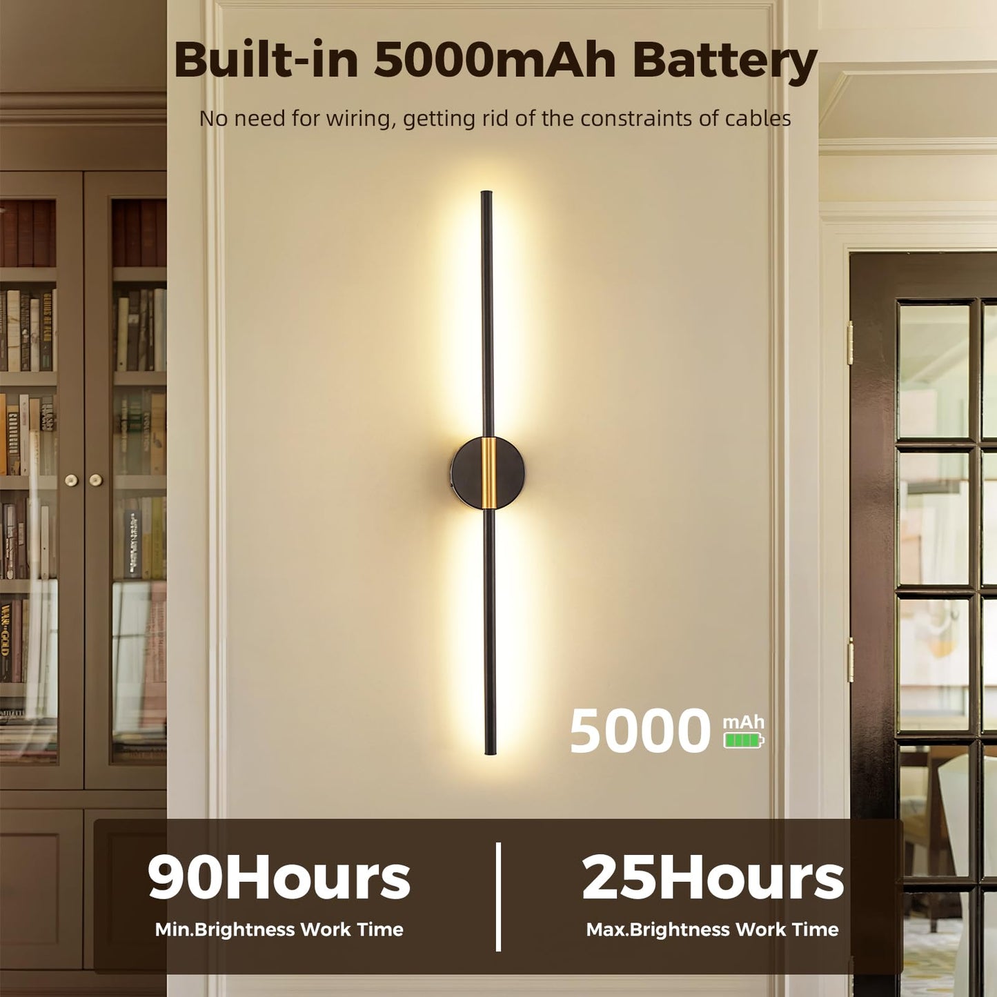 7Degobii Wireless Wall Sconce Battery Operated Set of 2 - Wireless Peel and Stick wall sconces wall Lamps for Living Room No Drill Lights for Living