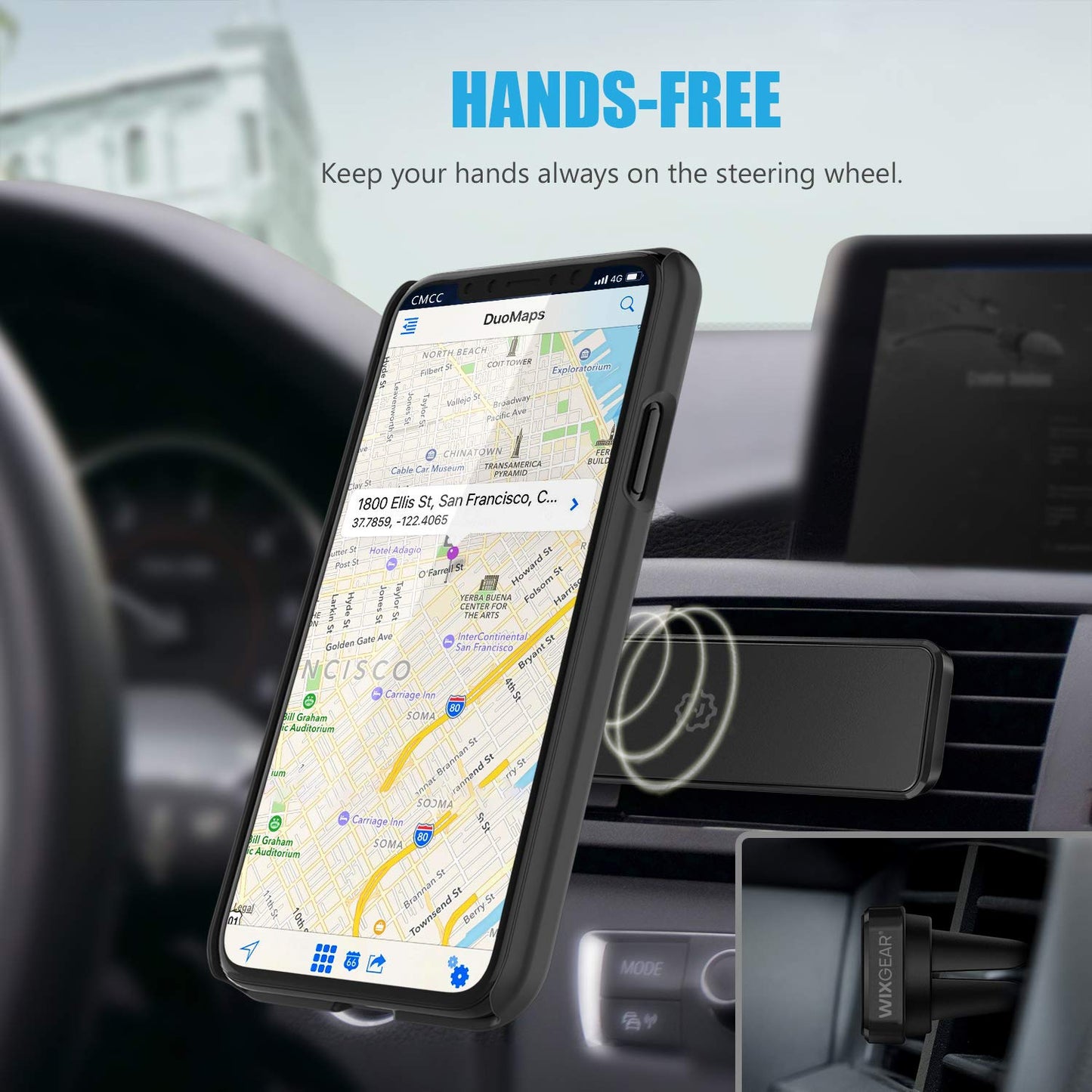WixGear Magnetic Mount, Universal Air Vent Magnetic Phone Holder for Car, for Cell Phones and Mini Tablets,with Double Prongs and Extra Strong with 8