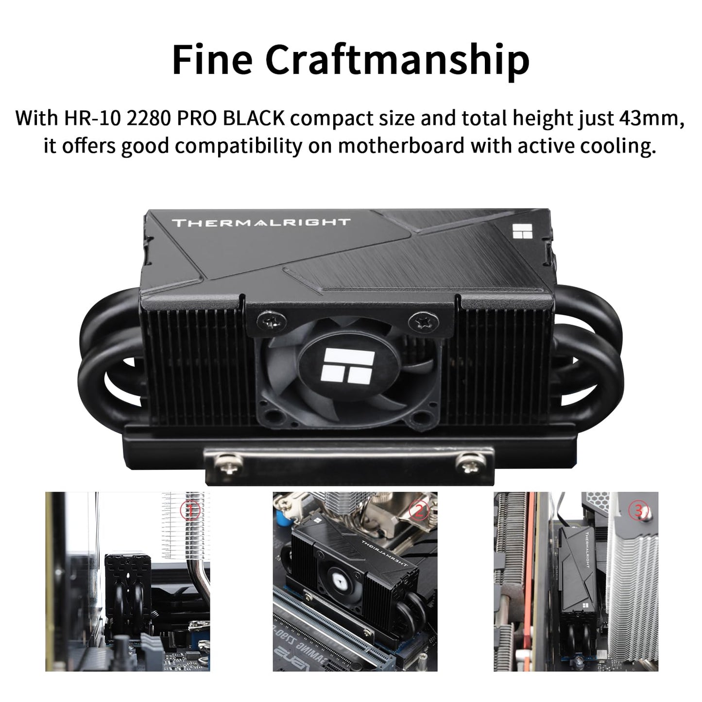 Thermalright HR10 2280 PRO Black SSD Cooler,2280 SSD Heatsink Cooling,Double-Sided Heat Sink,3500-6500RPM High Speed, 4 Copper Heat Pipes,Desktop High