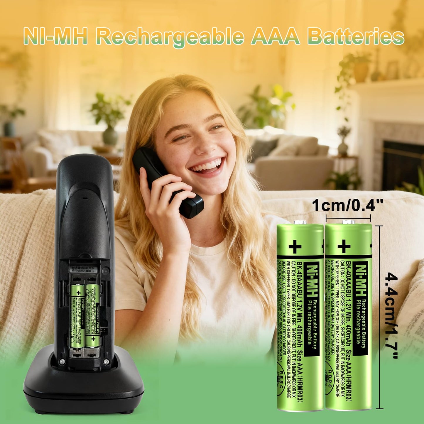 BENNTOP BK-40AAABU NI-MH AAA Rechargeable Battery 1.2V 400mah 8Pack AAA Batteries for Panasonic Cordless Phones, Remote Controls, Electronics