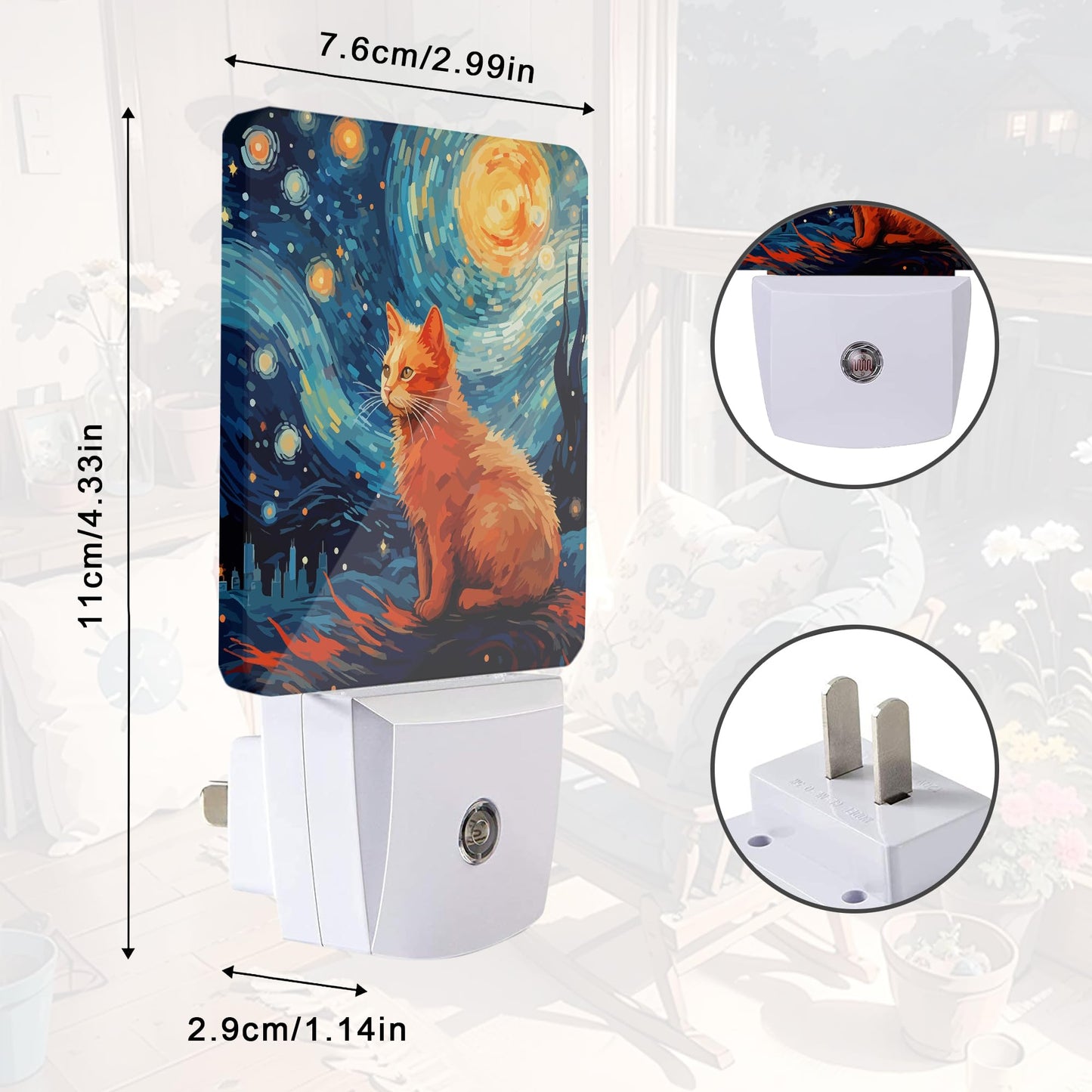 Gearsly Starry Night Cat Night Light,Night Lights Plug into Wall with Dusk to Dawn Sensor,Lamp for Bedroom Bathroom Hallway Nightlight for Women
