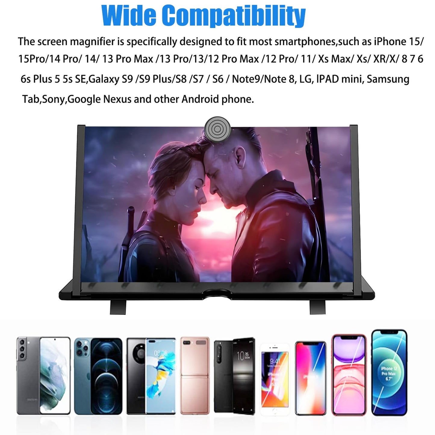 20" Screen Magnifier,3D HD Mobile Phone Magnifier Projector Screen for Movies, Videos, and Gaming,Foldable Phone Stand with Screen Amplifier,Supports