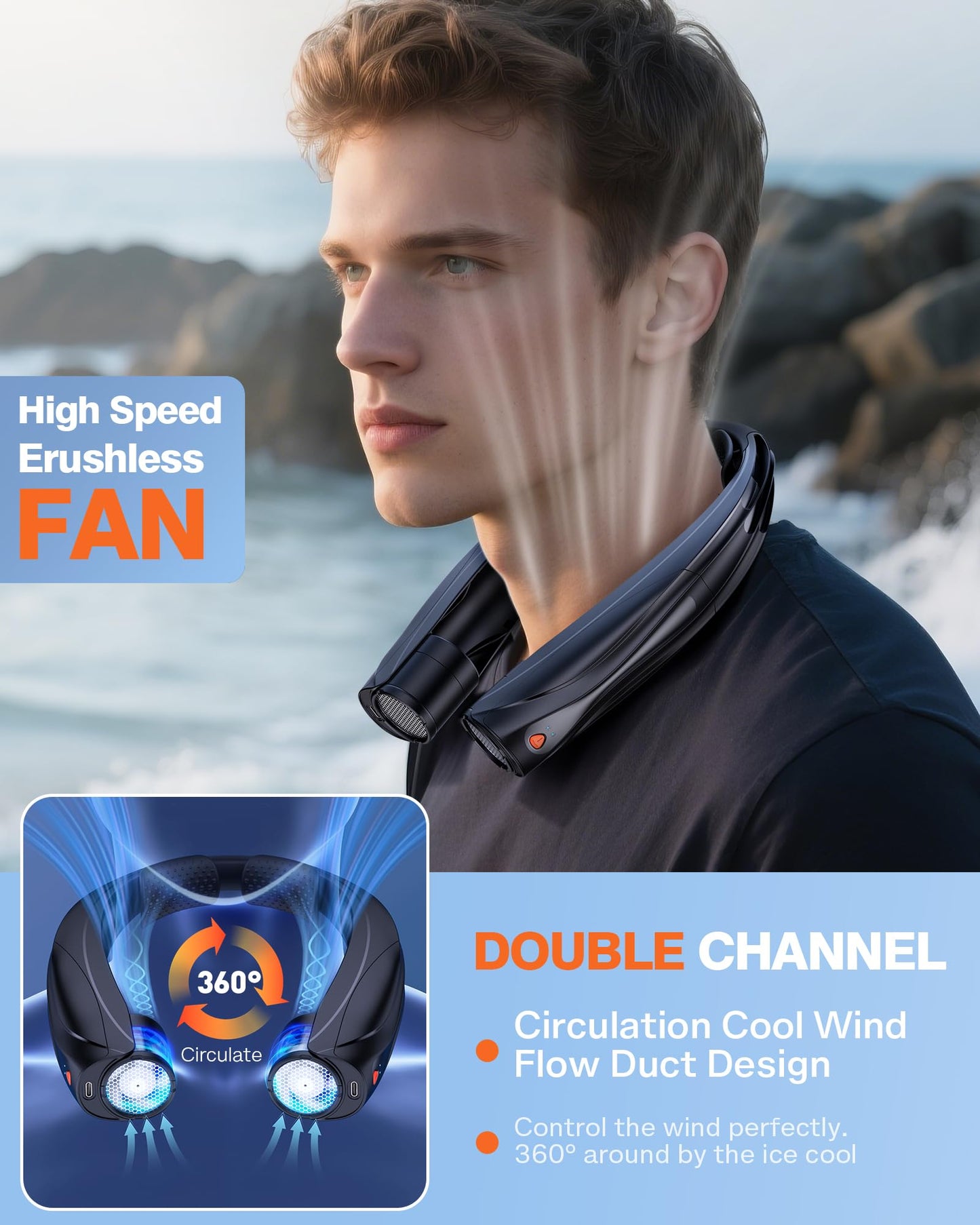 Vexolta Portable Neck Fan, 6000mAh Personal Fan, 360° Cooling Rechargeable Wearable Fan, 6 Speeds Adjustable Hands-Free Fans for Travel, Outdoor