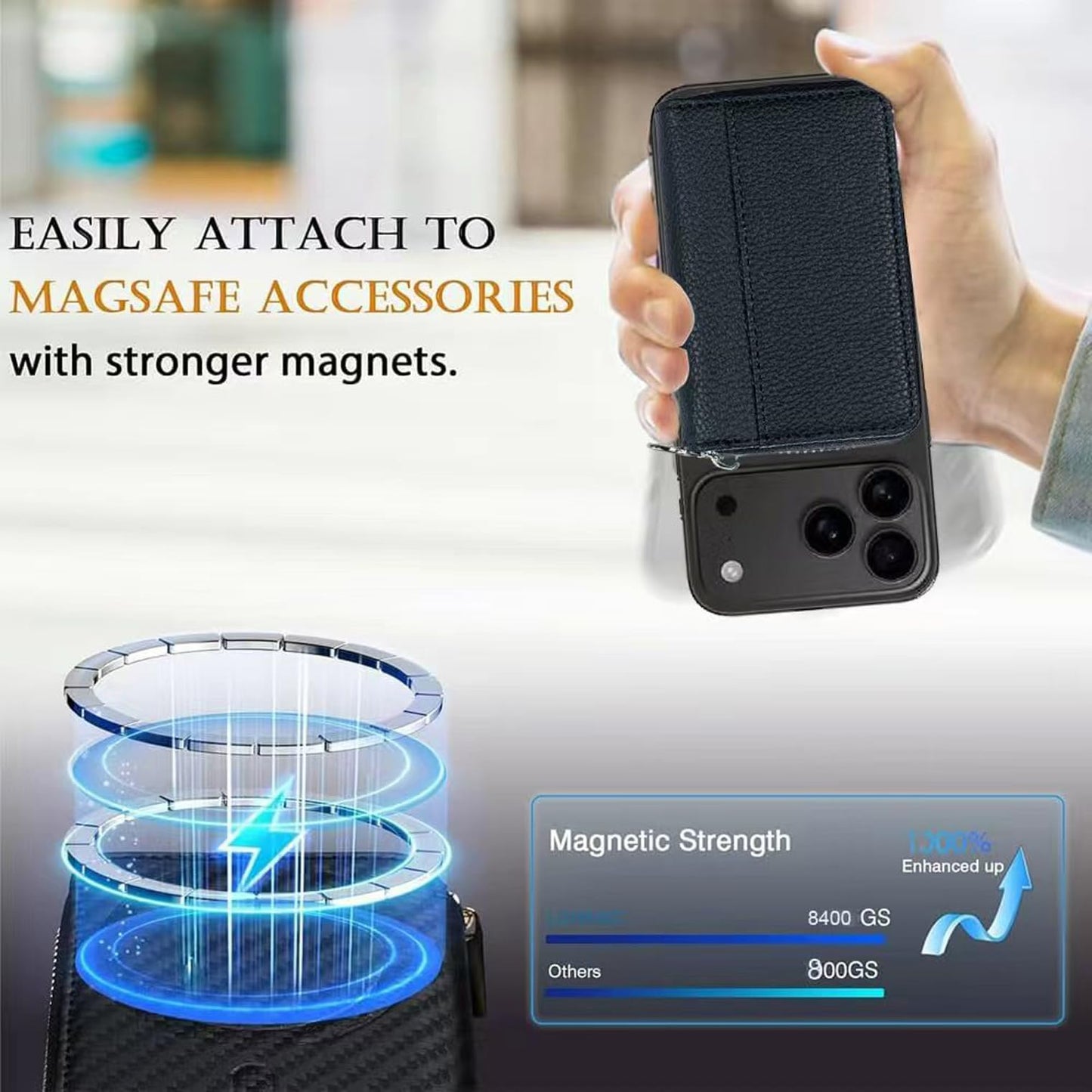 Strong Magnetic for MagSafe Wallet Pouch / Pixelsnap, Zipper Pocket Large Capacity for Earpod/Earphone/Car Keys & More, 3 Card Slots RFID Block