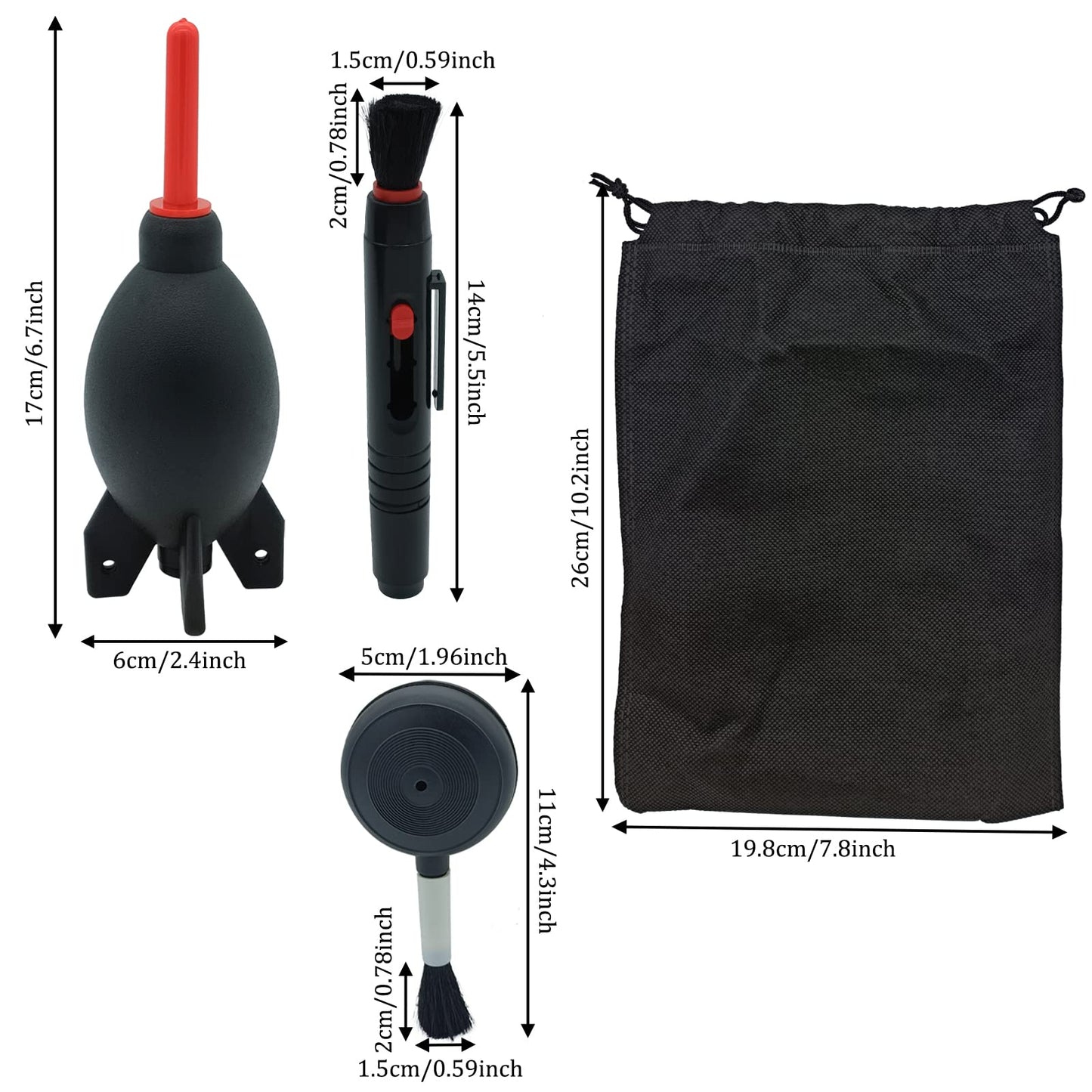 Lens Cleaning Kit Contains 2 Pcs Rubber Rocket Air Blower Duster, Lens Cleaning Pen, Blower Brush Dust Cleaner and Carrying Pouch, for Lens, Camera