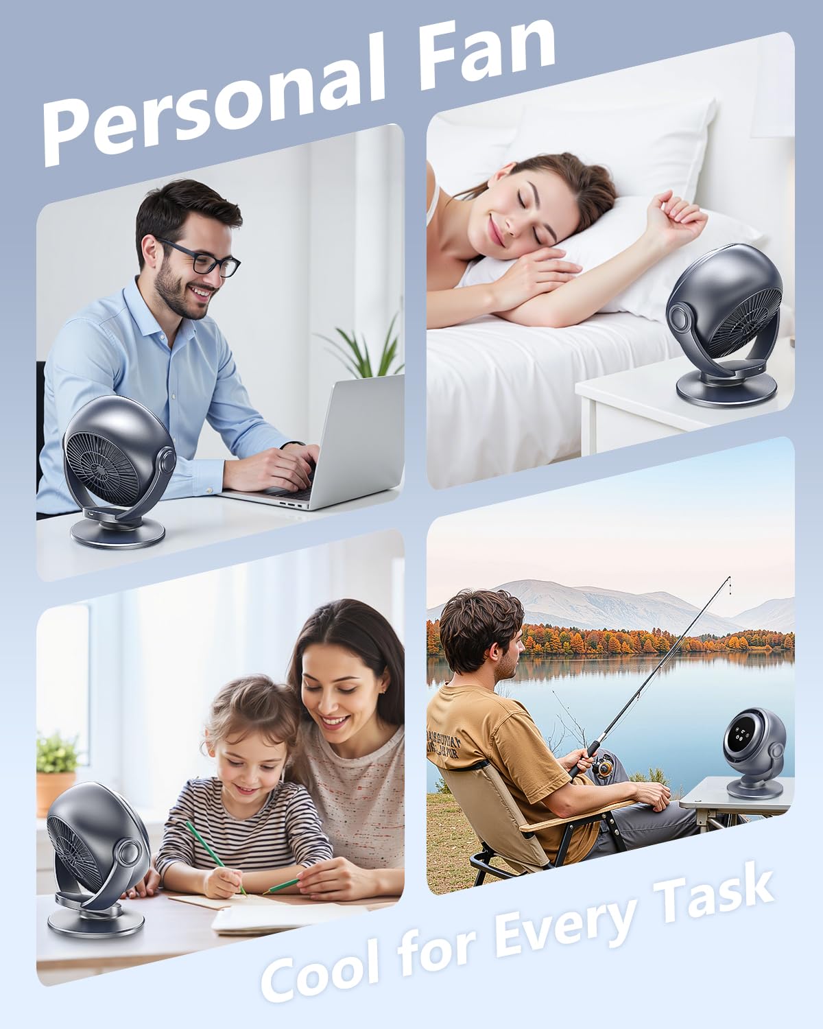 AGEYOU Desk Fan for Office, 90°Oscillating Fan with 6000mAh Rechargeable, 10 Speeds 4H Timer 270°Tilt Adjustment, 29dB Ultra-Quiet Portable Personal