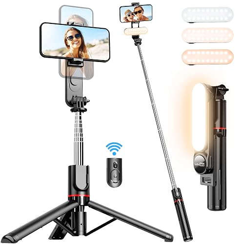 Stable Selfie Stick Tripod with Fill Light, 44 Inch Extendable Selfie Stick with Wireless Remote and Tripod Stand 360 Rotation for iPhone