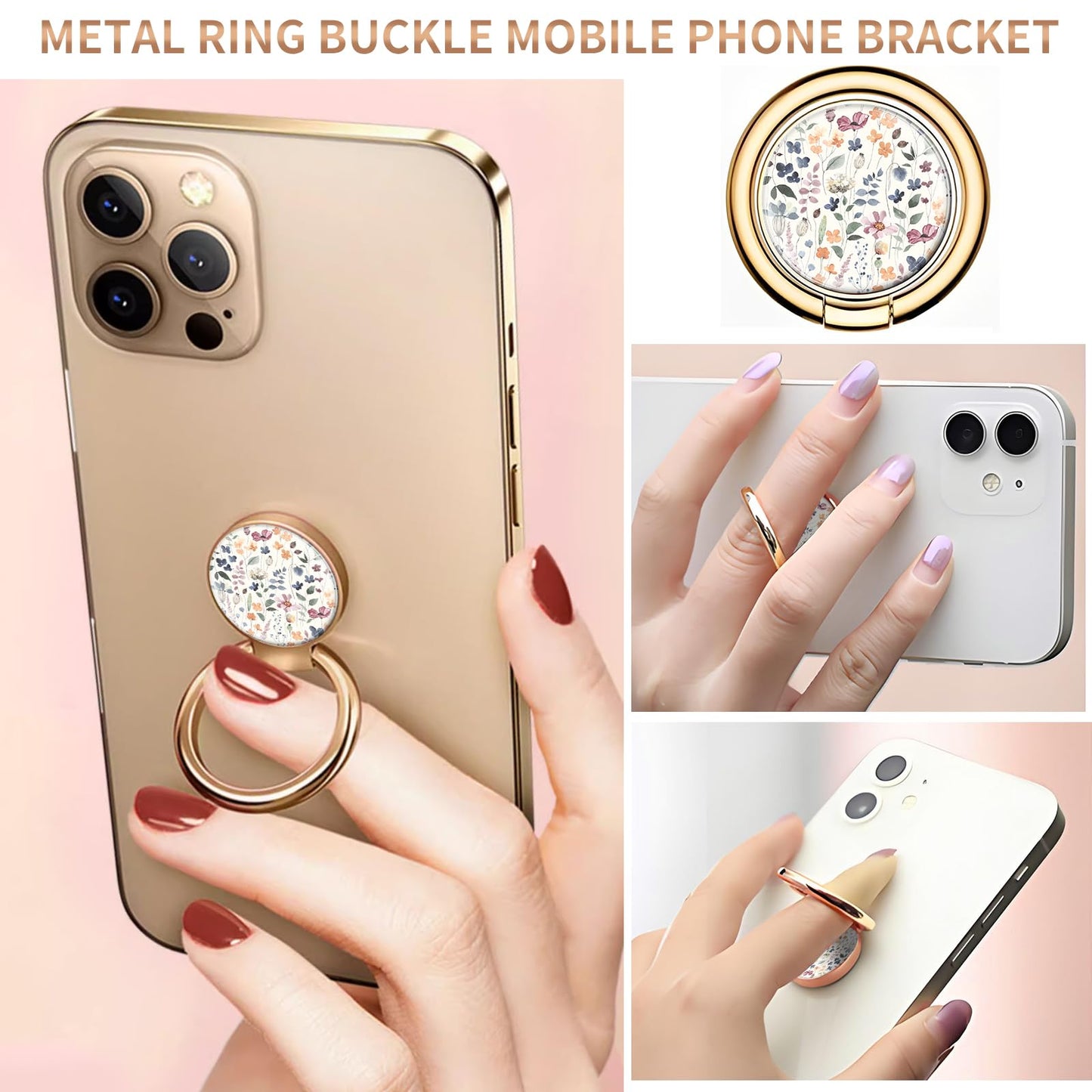 AXBSAKDI Cell Phone Ring Holder, Cute Metal Phone Grip Stand Finger Ring Kickstand, Flexible 360°Rotation Phone Tablet Case Accessories Compatible