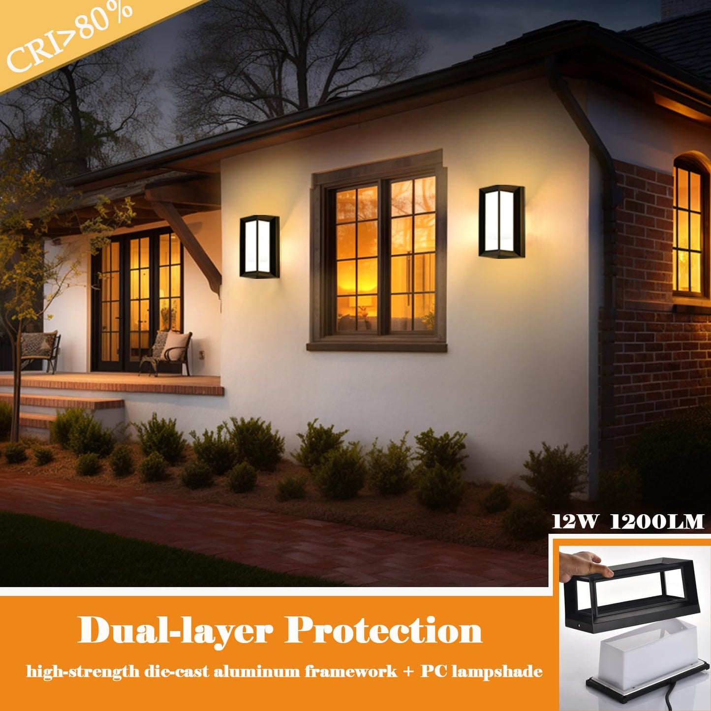 iYogaled Porch Lights Outdoor Light Fixture, 12W Black Exterior Light Fixtures Wall Mount, 3-Color-Temp Adjustable Wall Sconce, IP65 Waterproof