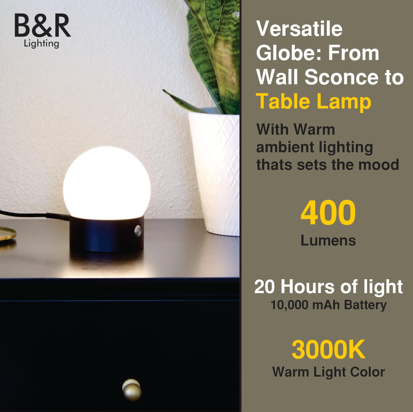 B&R Lighting Wireless Battery Operated Wall Sconce Light (2 Pack)- Magnetic and Rechargeable Wall Lights with Remote - 10,000 mAh Battery, Lighting