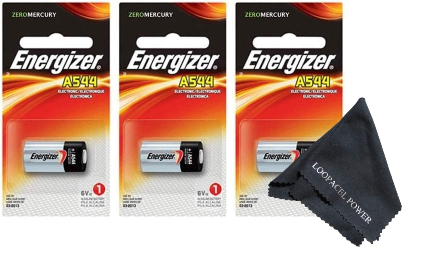 My Battery Supplier Energizer A544 6-Volt Photo Battery 3 Pack with Cloth - with Loopacell Brand Microfiber Cleaning Cloth Ultra Smooth, Colors May…