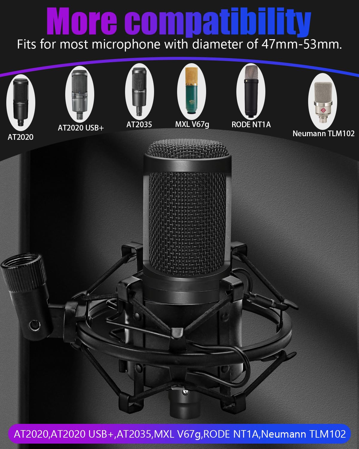 Boseen Universal Microphone Shock Mount, Mic Clip Holder for Diameter 47mm-53mm Mic Anti Vibration Adjustable High Isolation Shock Mount