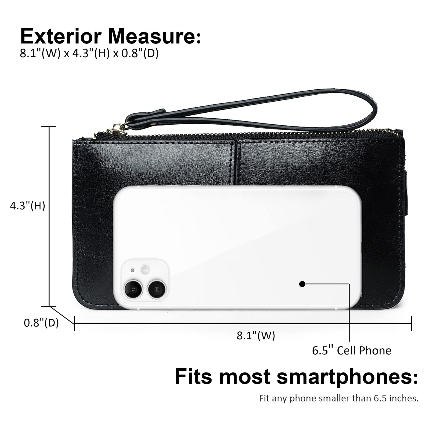 befen Genuine Leather Wristlet Clutch for Women Ultra-Slim Ladies Credit Card Holder Wallet Purses with RFID Protection (Black.)