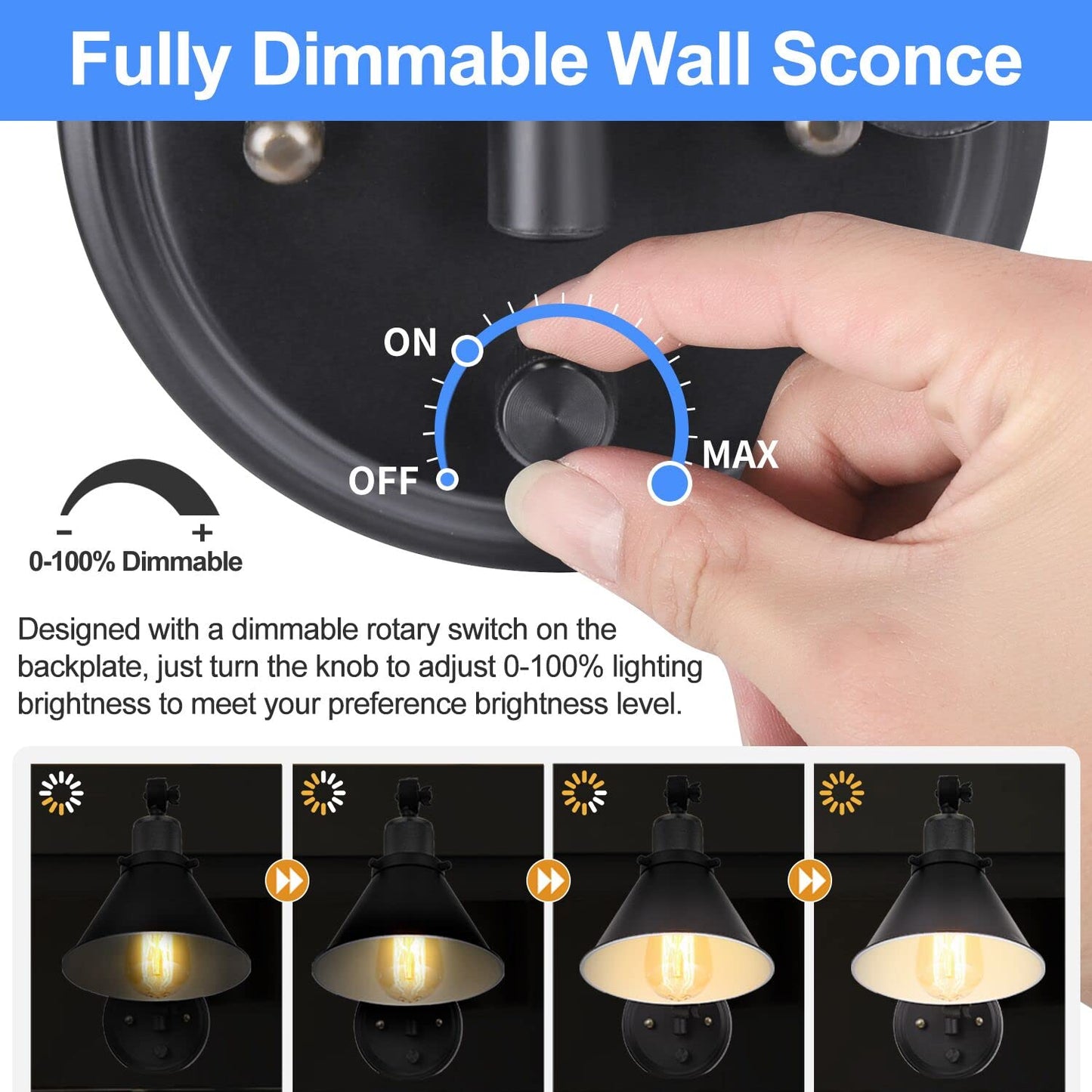 TRLIFE Wall Sconce Plug in, Dimmable Wall Sconce with Switch Swing Arm Wall Lights Plug in Wall Mounted Light Wall Sconces Lighting with 6FT Plug in