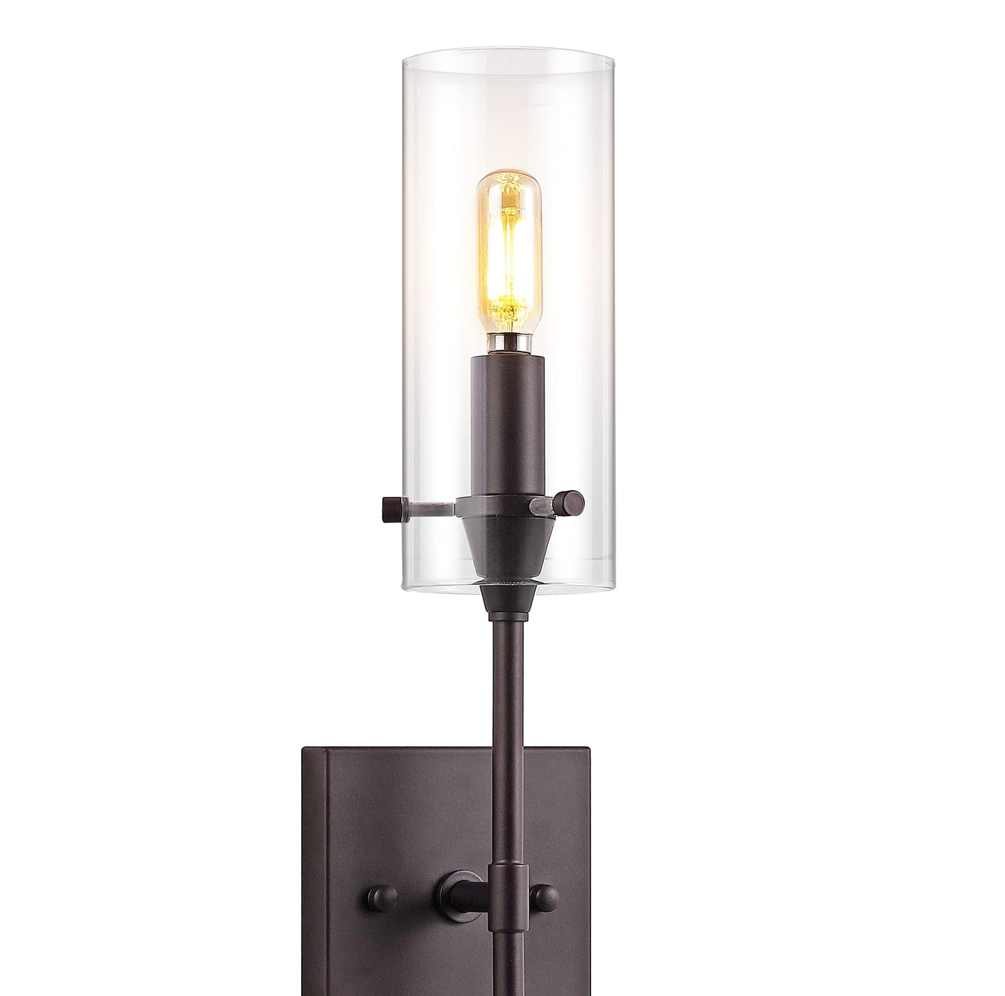 JONATHAN Y 4.5" Oil Rubbed Bronze Modern Farmhouse LED Vanity Light Sconce, Clear Glass Cylinder Shade, Wall Lamp for Bathroom Mirror Hallway