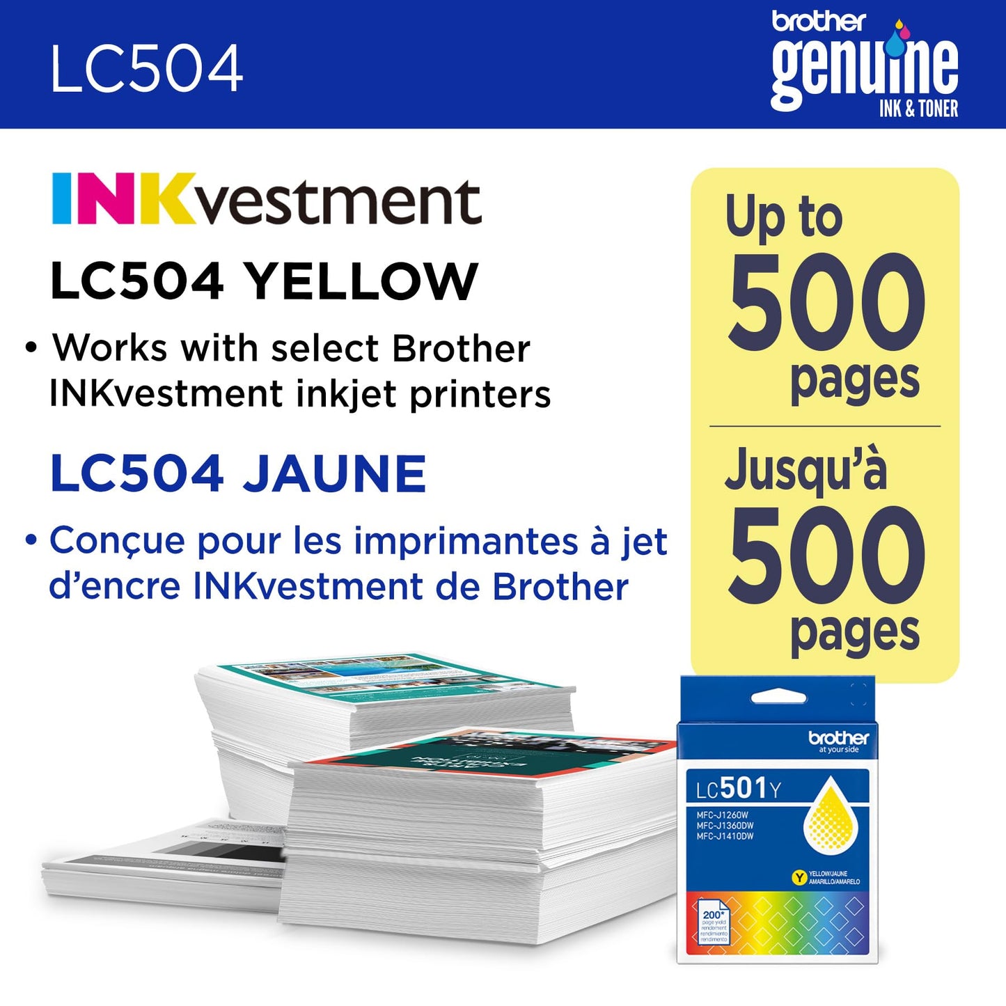 Brother Genuine LC504Y Standard Yield Yellow Ink Cartridge (for use INKvestment 1355, 1365, and 1367 Printers)