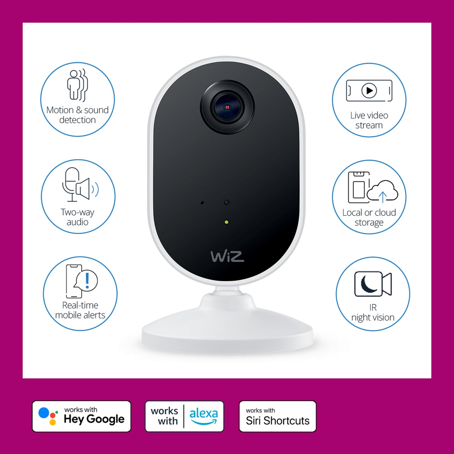 WiZ Home Monitoring Starter Kit Includes Indoor Security Camera, 1080p HD Video with Motion Detection and Full-Duplex Audio + 60W A19 Color LED Smart