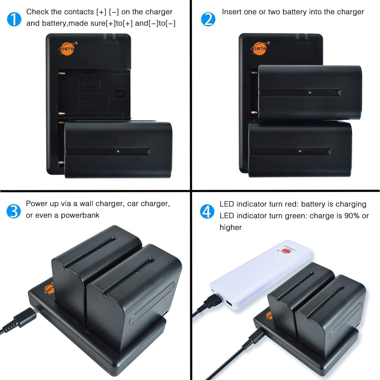 DSTE (2 Pack) NP-F970 Battery + Rapid Dual Battery Charger Compatible with Sony DCM-M1 MVC-CD1000 HDR-FX1 DCR-VX2100E DSR-PD190P HXR-NX3 NP-F930