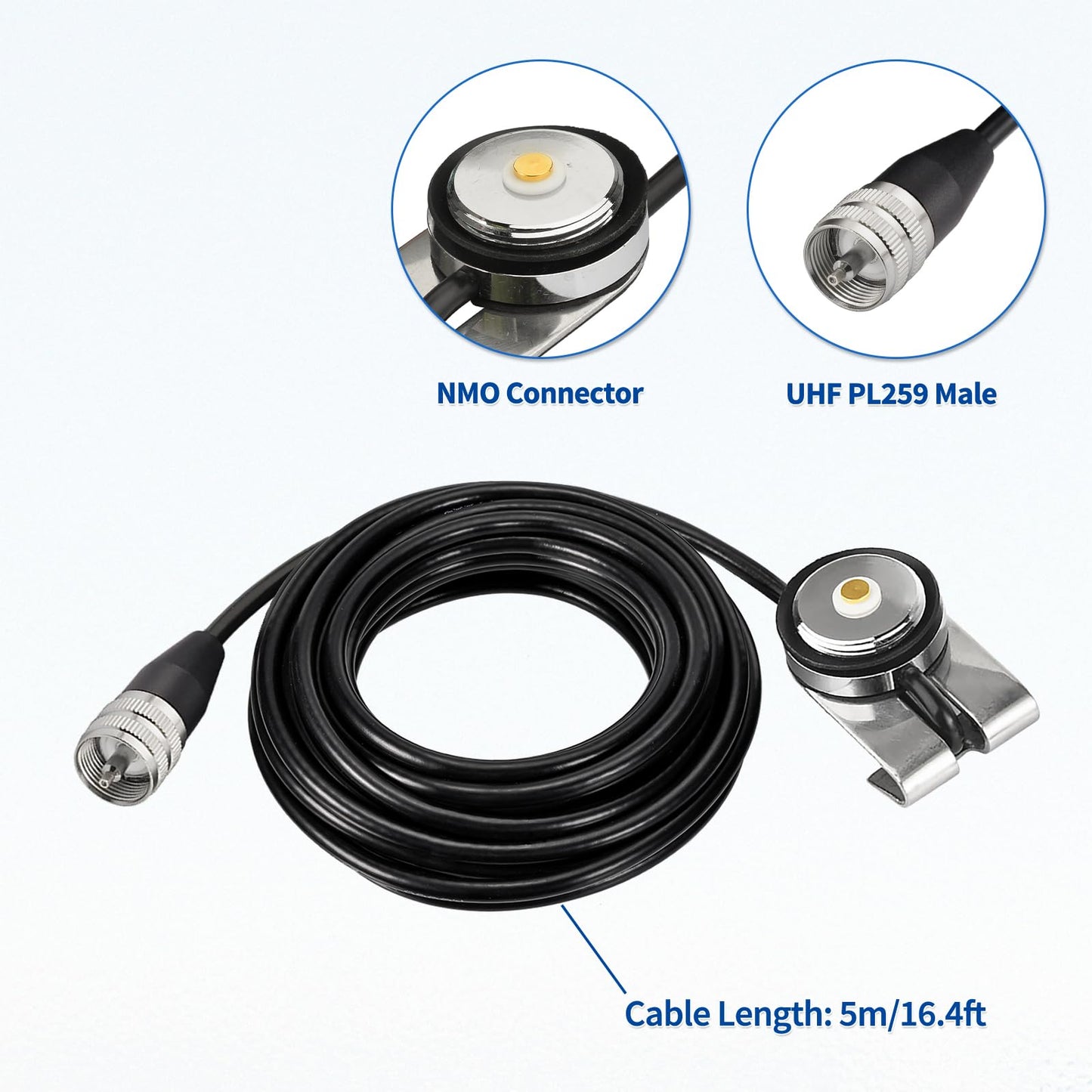 Bingfu Vehicle Mobile Radio Antenna NMO Mount Fix Bracket Lip Mount with 5m 16.5 feet RG58 Cable UHF PL259 Male Connector for Car Truck Amateur Ham