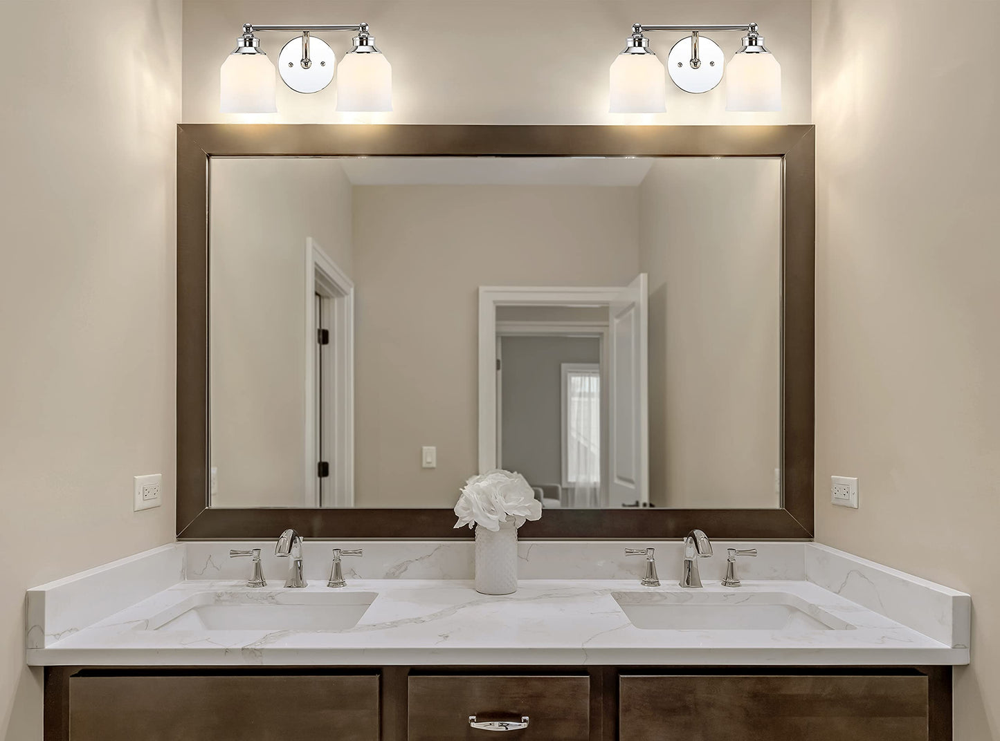 JONATHAN Y 14" Chrome Modern Farmhouse LED Vanity Light Wall Sconce Fixture, Frosted White Glass Shade, Dimmable Wall Lamp for Bathroom Mirror Kitchen