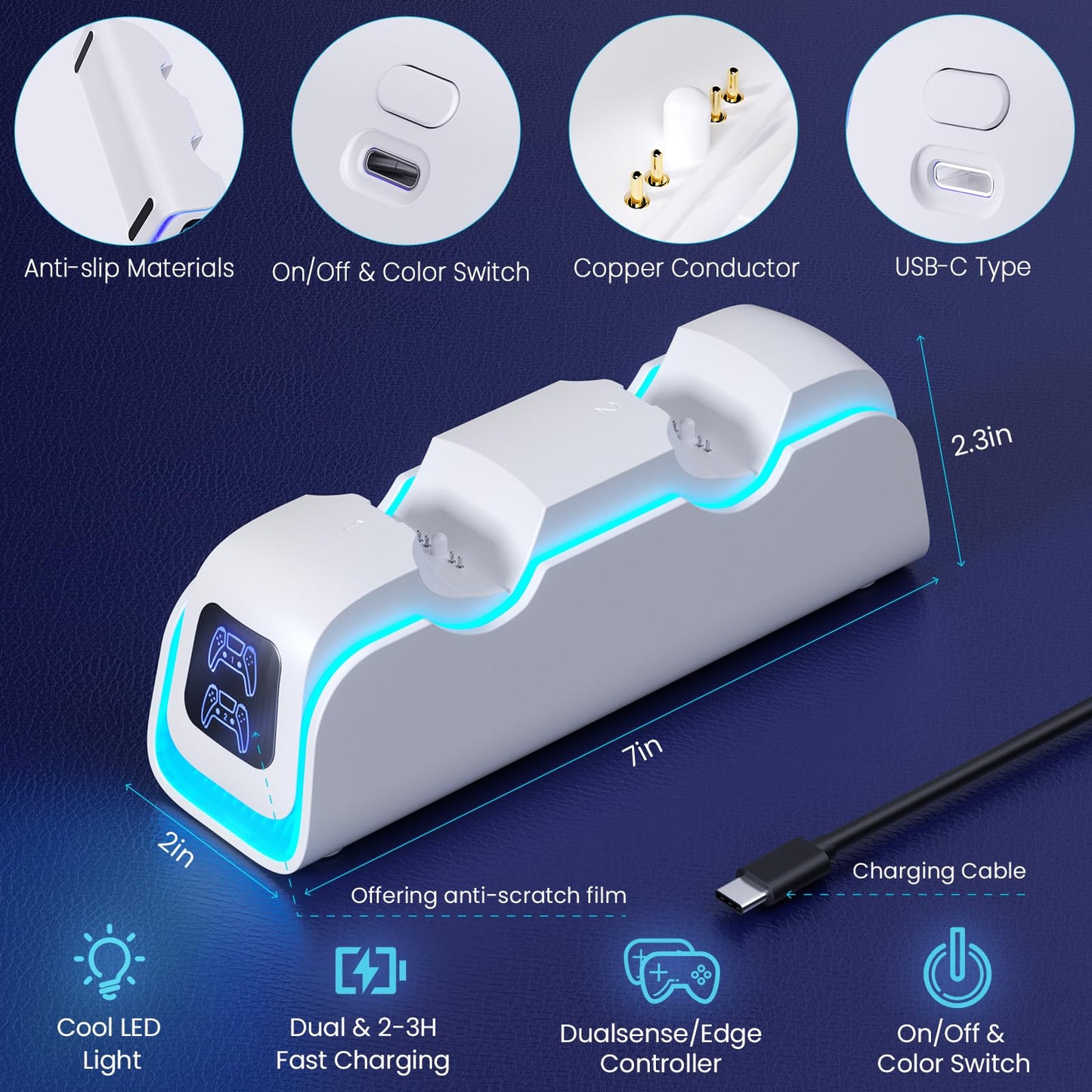 PS5 Controller Charger,PS5 Charging Dock for Dualsense Edge with 6 LED & RGB Breathing Mode,Overcharge Protection Controller Charging PlayStation 4