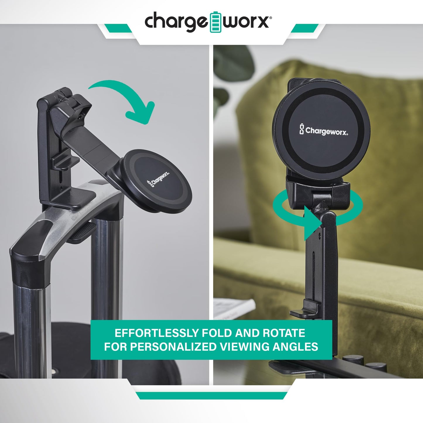 CHARGEWORX Magnetic Phone Holder for Airplane, Foldable Travel Mount with Clamp and 360 Rotation, MagSafe Compatible iPhone 17 Pro Max and Android