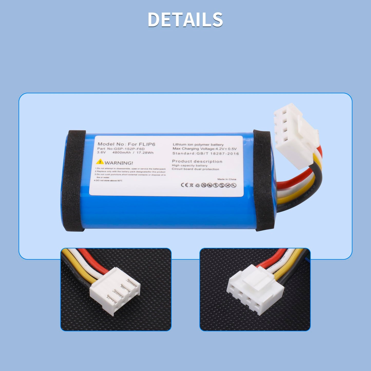 TZRONG 4800mAh GSP-1S2P-F6D Replacement Battery for JBL Flip 6 Waterproof Portable Bluetooth Speaker with Repair Tool Kits