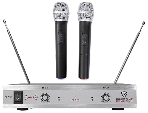 Rockville RWM1202VH VHF Wireless (2) Handheld Microphone System, Metal Receiver, Dual Filter, Ultra Signal Stability, Low Power Consumption, Perfect