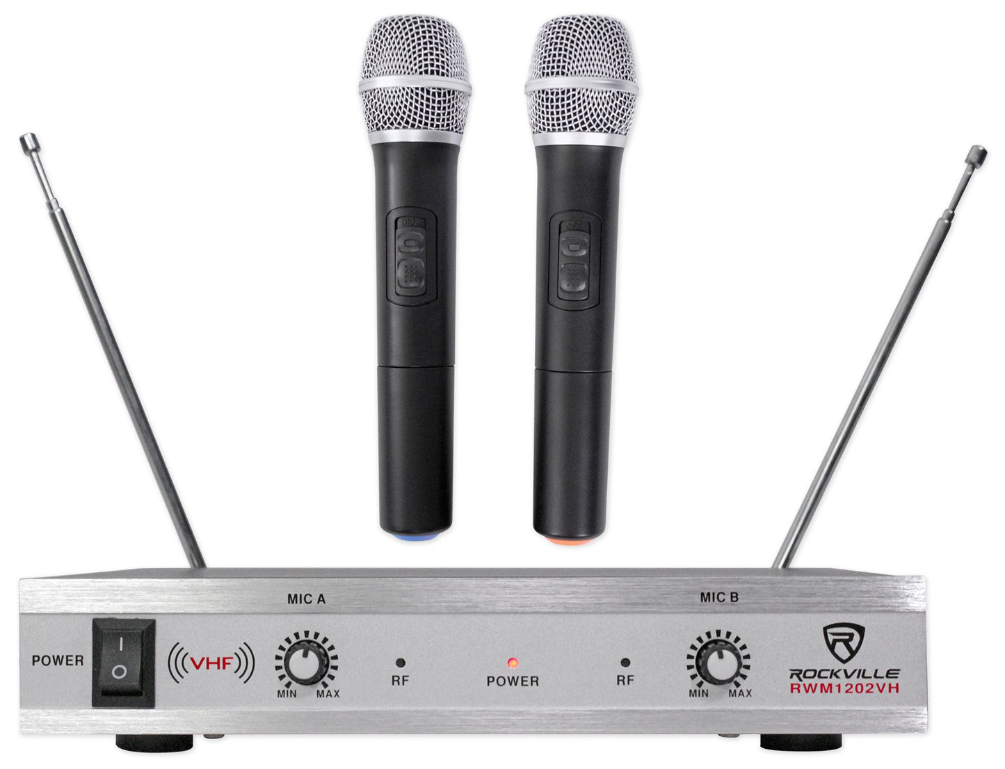 Rockville RWM1202VH VHF Wireless (2) Handheld Microphone System, Metal Receiver, Dual Filter, Ultra Signal Stability, Low Power Consumption, Perfect