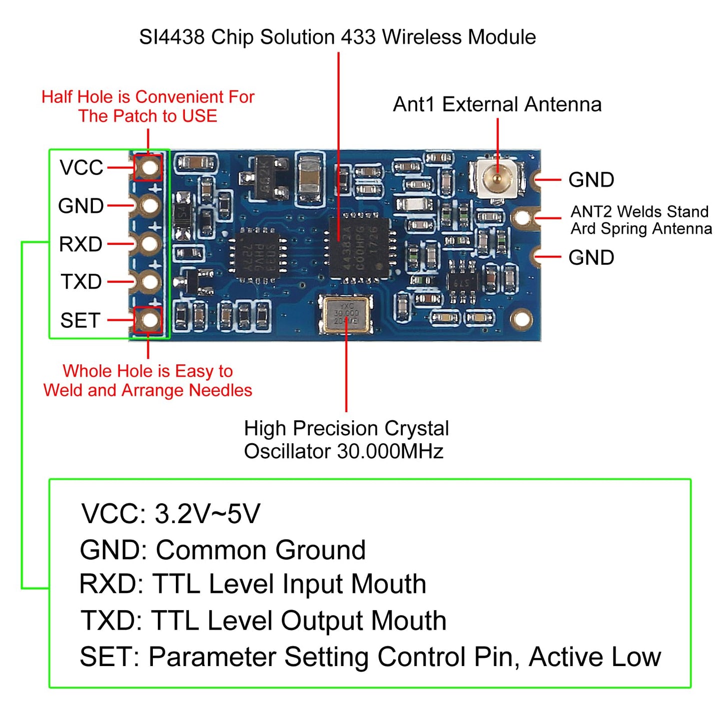 2pcs HC-12 433Mhz SI4463/SI4438 Wireless Serial Port Module 1000M Replace Bluetooth with Antenna