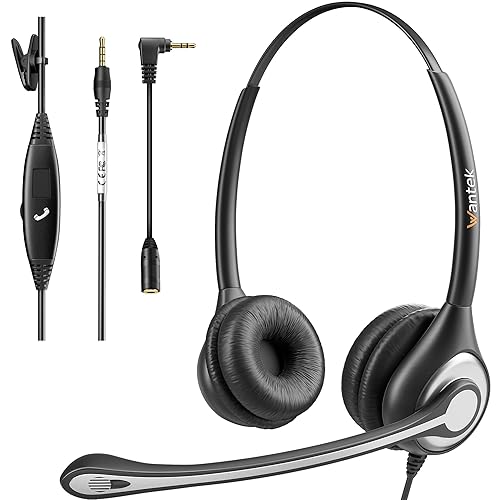 Wantek Phone Headset Wired Computer Headset with Microphone - Noise Cancelling 3.5mm/2.5mm Headphones for PC, Laptop, Mac, iPhone, Samsung