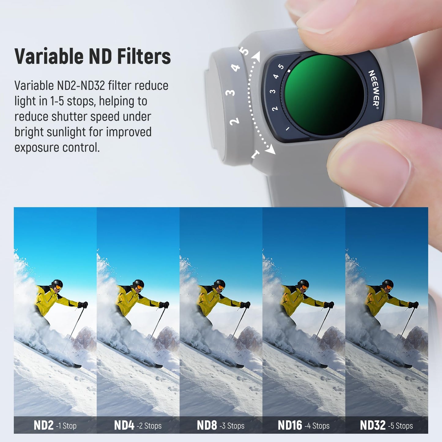 NEEWER ND Filter Set Compatible with DJI Osmo Pocket 3 Creator Combo Accessories, Wide Angle Lens + Variable ND2-32 + CPL + 1/4 Black Mist Diffusion