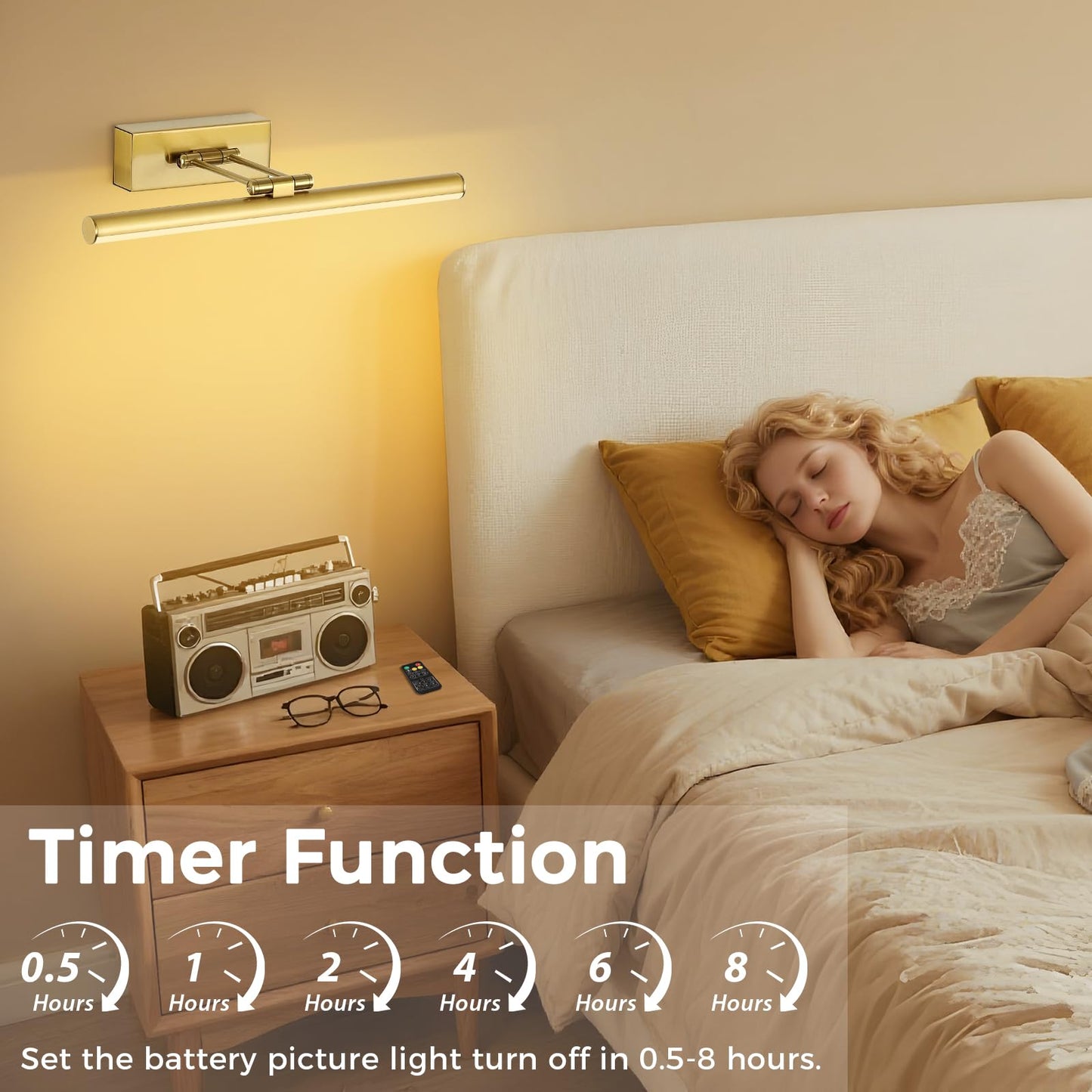 JUSHENG Picture Lights for Wall Battery Operated, Brass 3CCT Dimmable Gallery Light with Detachable Battery and Timer, Rechargeable Picture Lighting