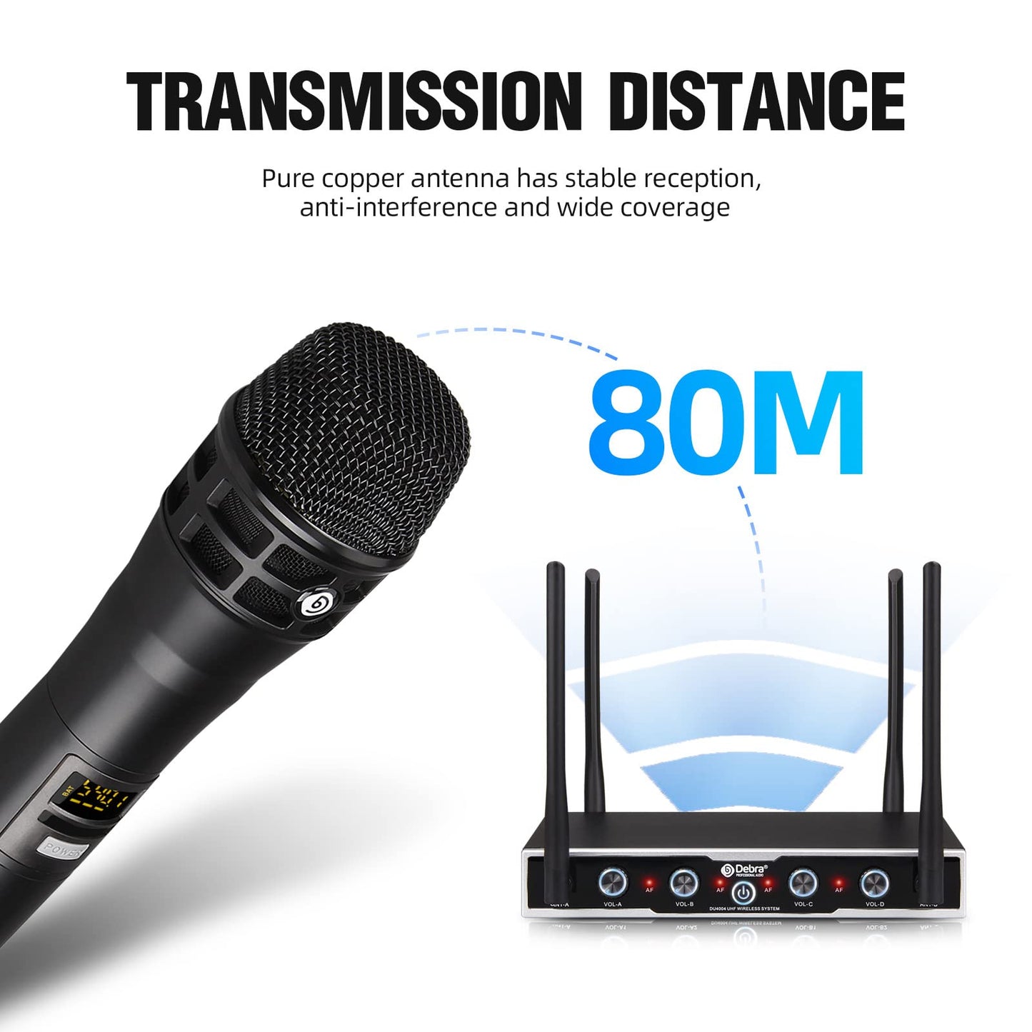 D Debra Audio Pro DU4004 UHF 4 Channel Wireless Microphone System with Lavalier Headset Mics, Ideal for Meeting Church Speech (4 Bodypack)