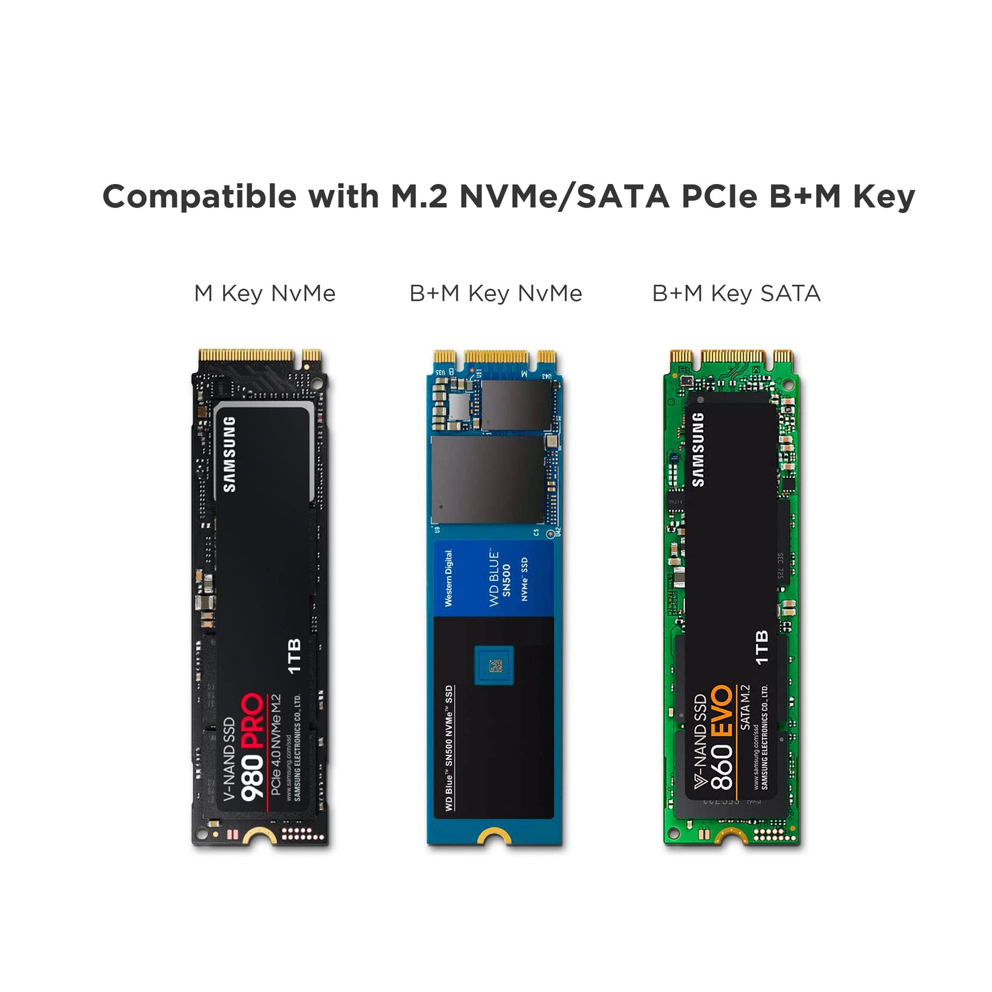 Satechi USB-C Aluminum Tool-Free Enclosure for M.2 PCIE NVME and SATA SSD, Support USB 3.2 Gen 2, 10 Gbps, M.2 NVMe/SATA PCIe B+M Key, up to 4TB, UASP