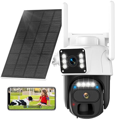 Hawkray Dual Lens Solar Security Camera Outdoor, 5G/2.4G Wireless Camera, 2K Resolution with 355° Pan/Tilt, Full Color Night Vision, Two-Way Audio