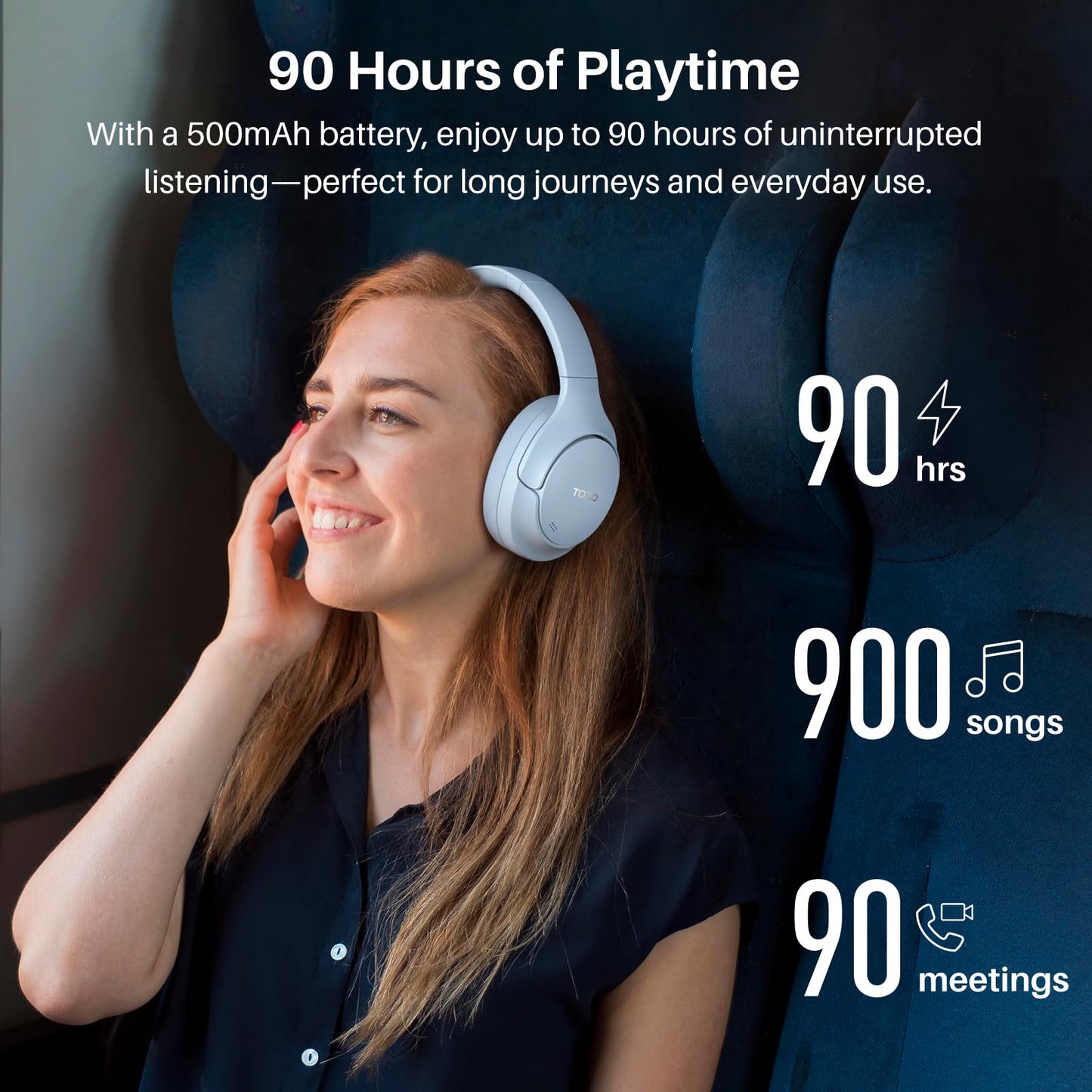 TOZO HT3 Hybrid Noise Cancelling Wireless Headphones, 90H Over Ear Headset