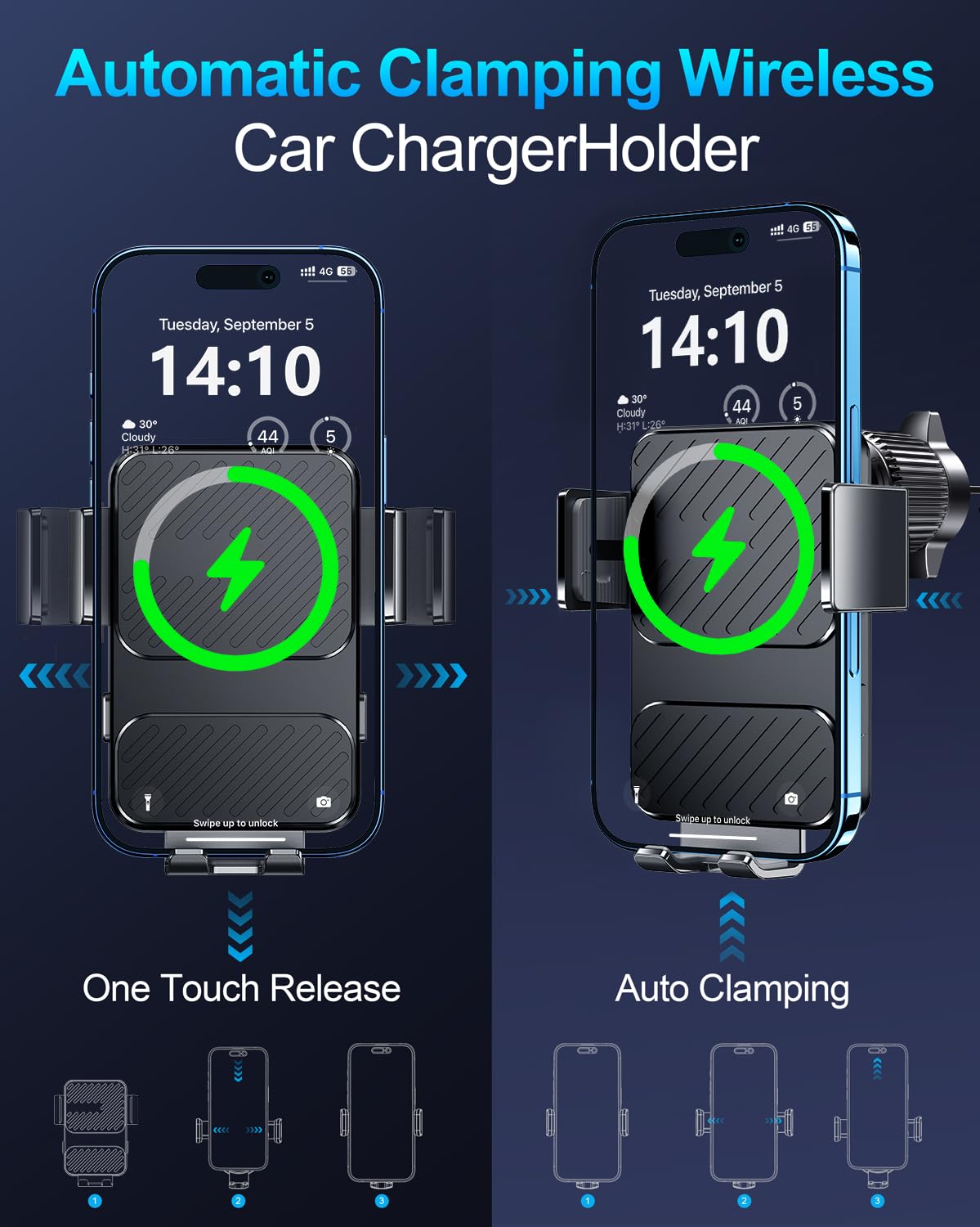 Guceful Wireless Car Charger, Phone Holders for Your Car 15W Fast Charging Auto Clamping, Air Vent Car Phone Mount for iPhone 17 16 15 14 13 Mini Pro