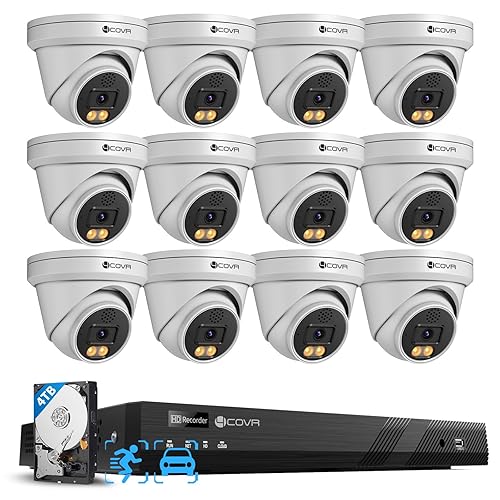 4COVR 16 Channel PoE Security Camera System, 2-Way Talk & Dual Lights Smart Full Color Night Vision, Human/Vehicle Detection, 4K NVR 4TB HDD, 12X 5MP