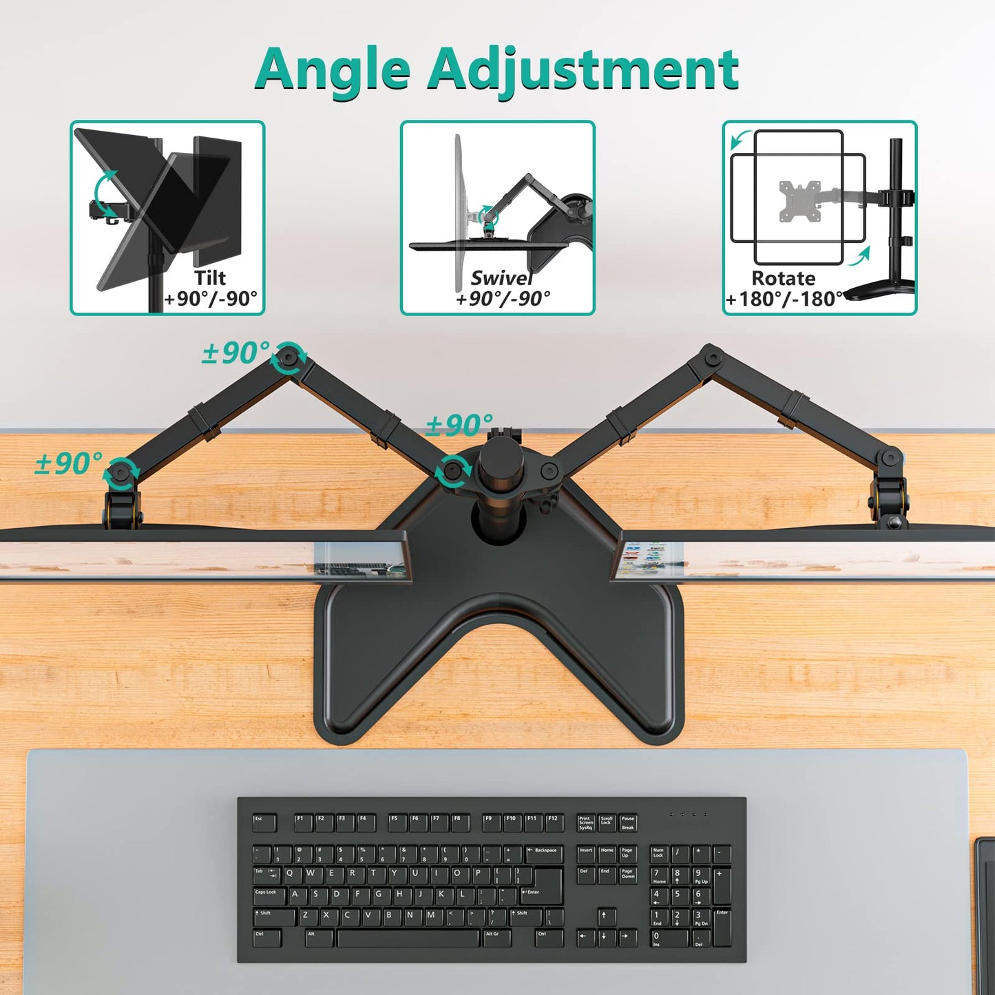 WALI Dual Monitor Stand for Desk, Monitor Stands for 2 Monitors up to 27 inch, Dual Monitors Mount Fits up to 22lbs, Free Standing Full Motion Dual