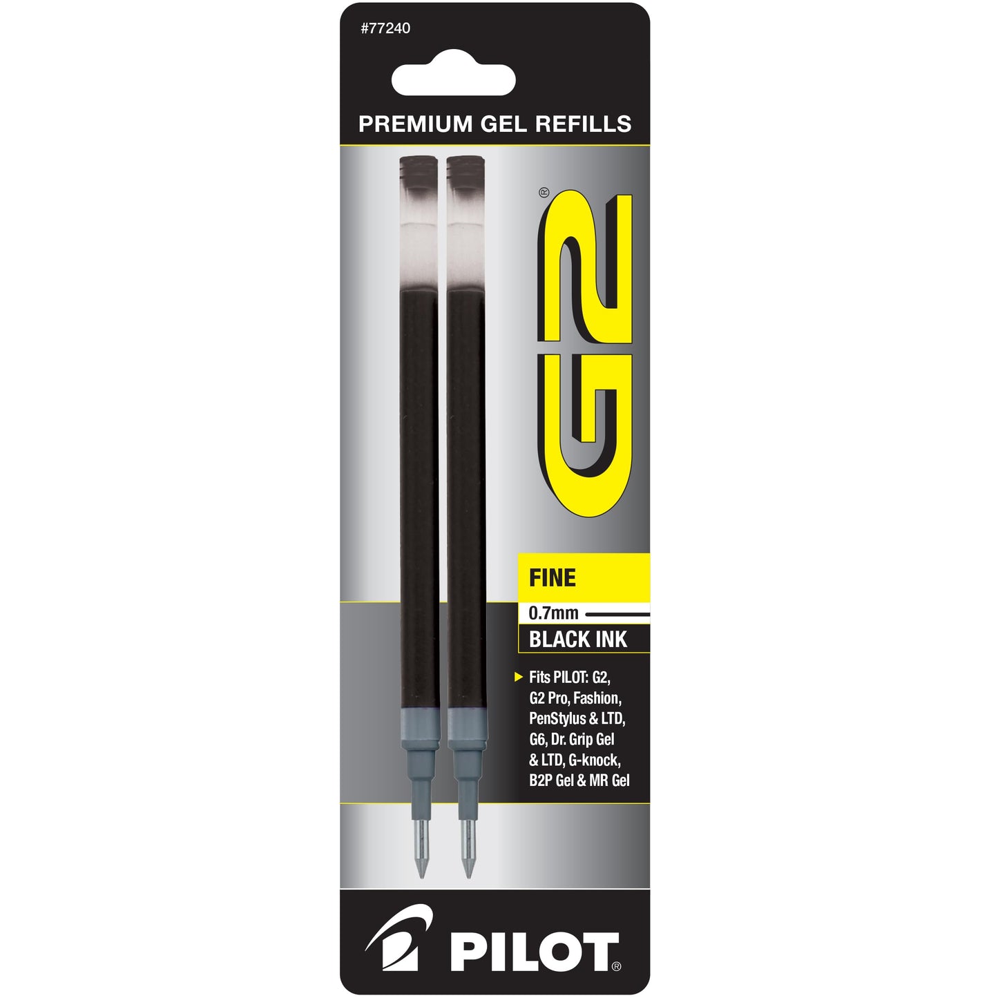 Pilot, G2 Gel Ink Refills, Fine Point 0.7 mm, G2 Pen Refills, Black, Pack of 2