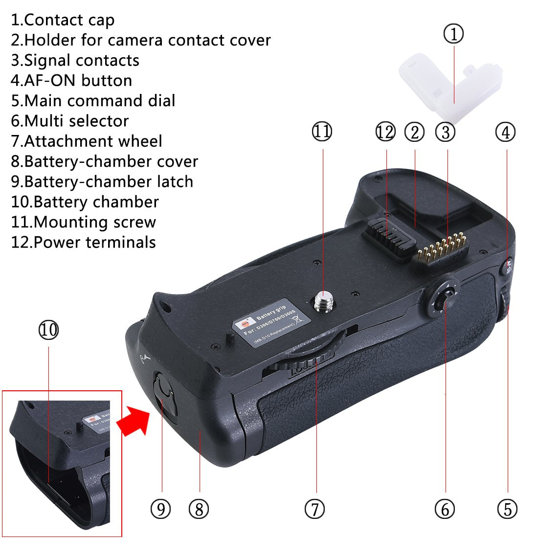 DSTE Replacement for Pro MB-D10 Vertical Battery Grip Compatible with Nikon D300 D300S D700 D900 Camera