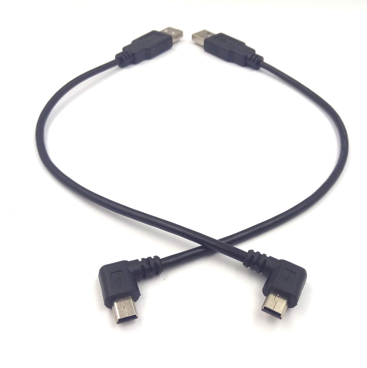 (1-Set) Mini USB Cable, Haokiang 8 inch USB 2.0 Male to Mini USB 90 Degree Angled Male Charging Cable Cord - Black (Left/Right)