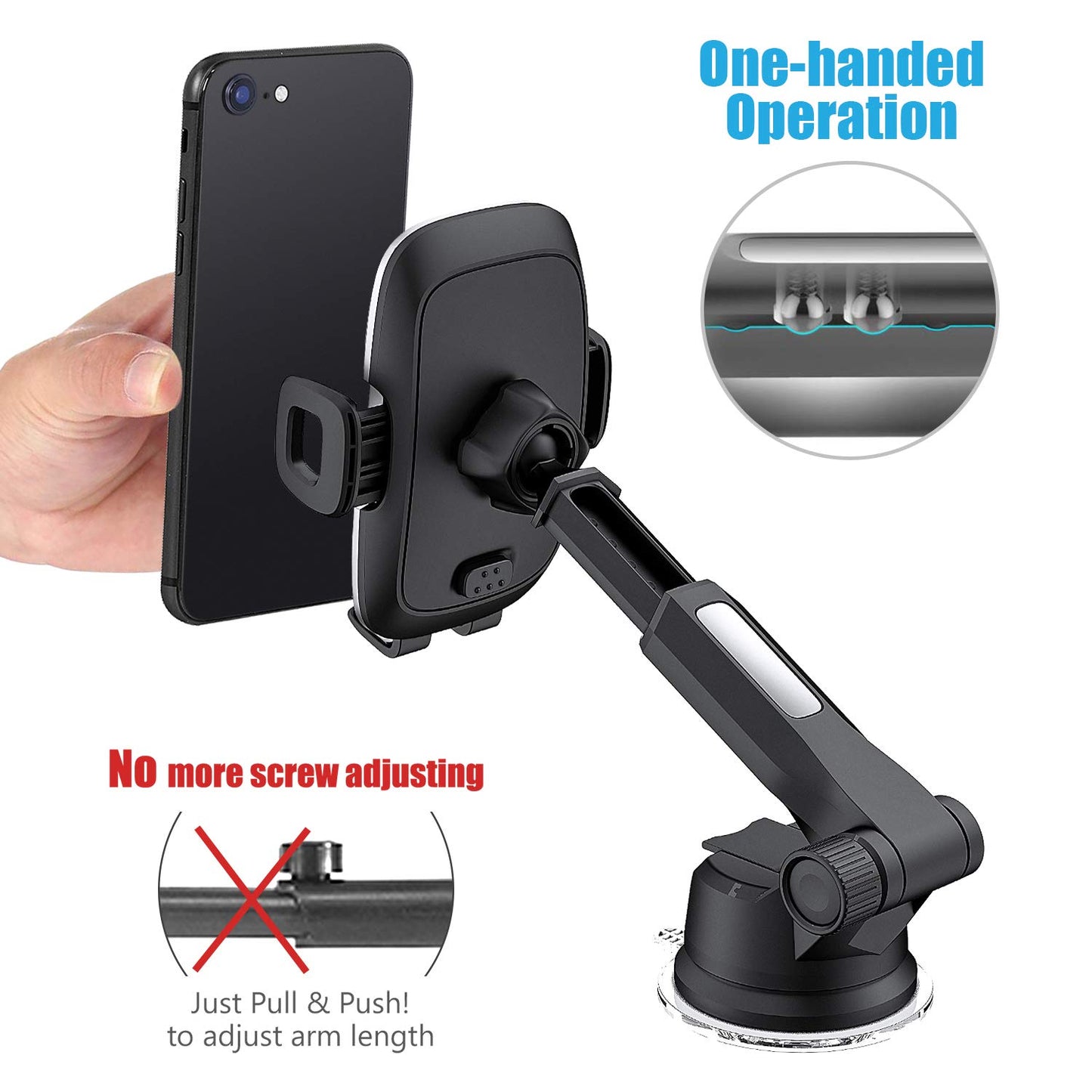 WixGear Phone Holders for Your Car - Dashboard & Windshield Car Phone Holder Mount with 60° Rotation, Strong Double Lock Suction Cup, Soft Anti-Slip