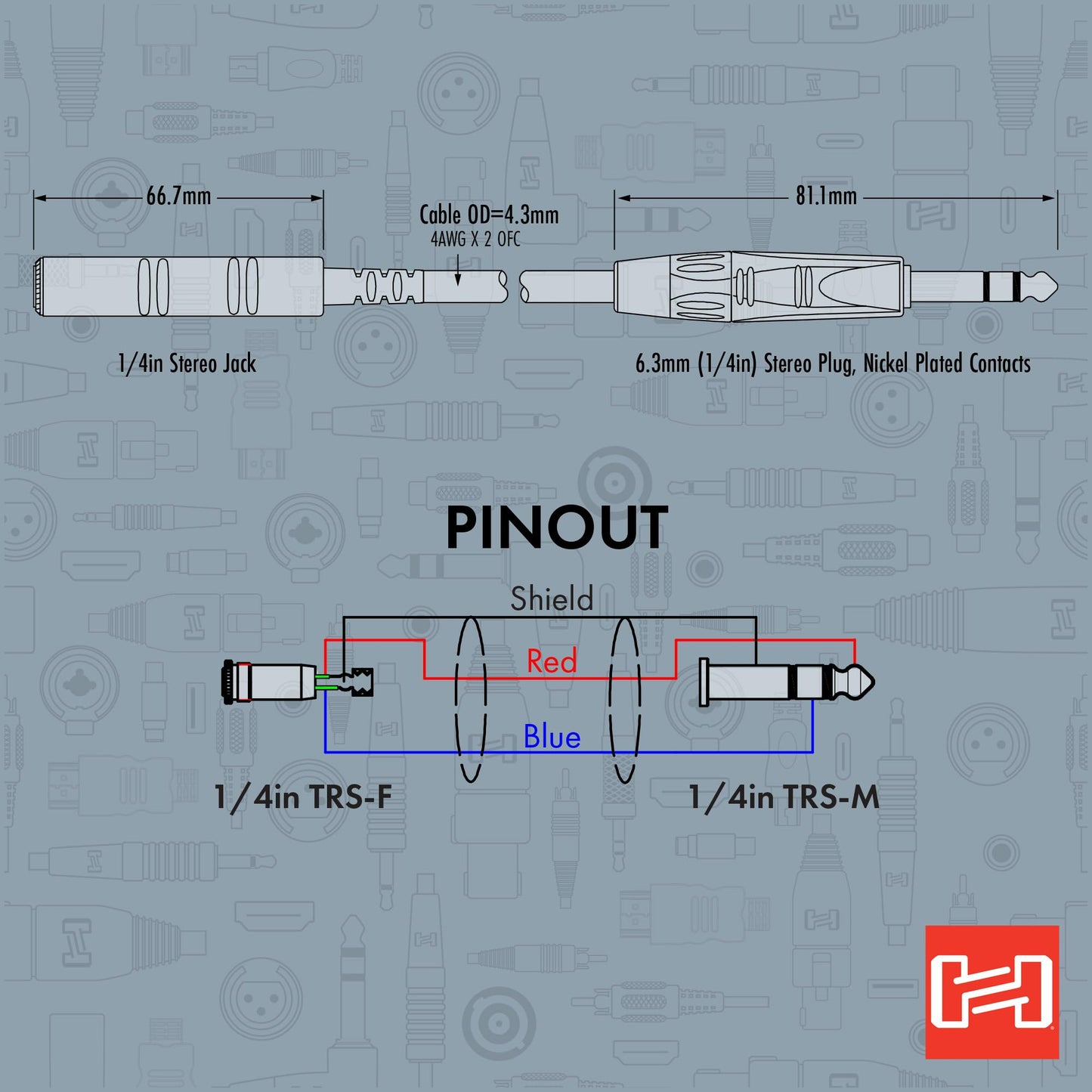 Hosa HXSS-010 Pro Headphone Extension Cable, REAN 1/4 Inch TRS to 1/4 Inch TRS, 10 Feet