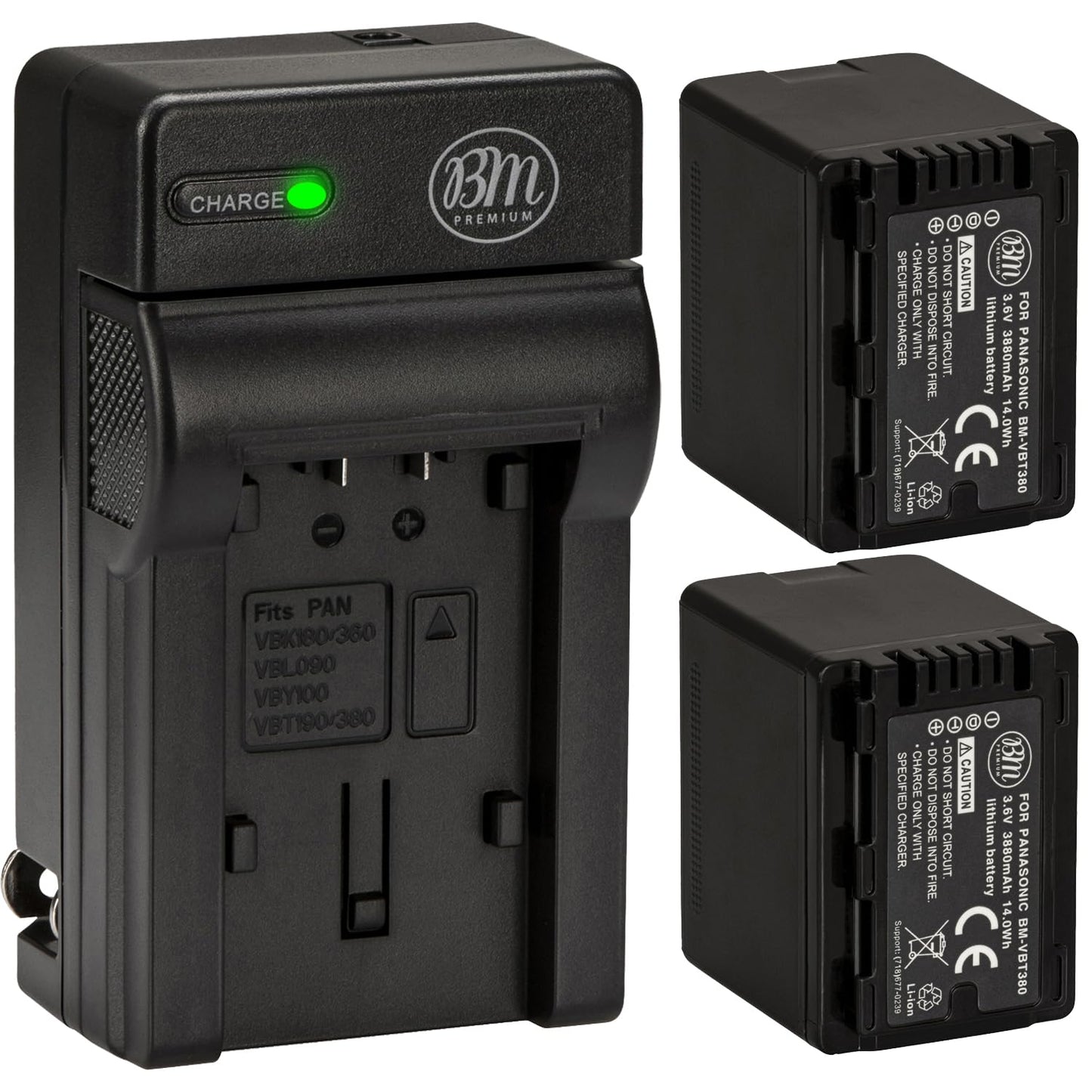 BM Premium 2 VW-VBT380 Batteries and Charger for Panasonic HC-V800K, HC-VX1K, HC-WXF1K, HCV510, HCV520, HC-V550, HCV710, HC-V720, HC-V750, HC-V770
